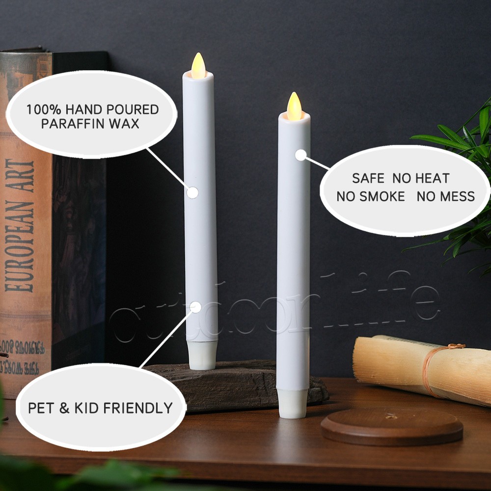 4PCS Luminara Flameless LED Wax Taper Candles with Remote Moving Wick White 9.5″