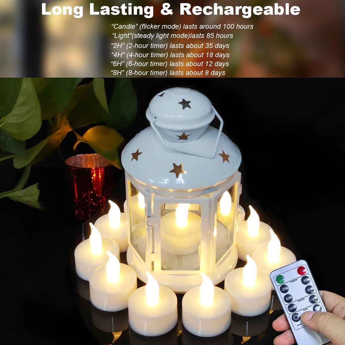 Rechargeable Candles Tea Lights with Remote Timer,Battery Operated Flameless LED