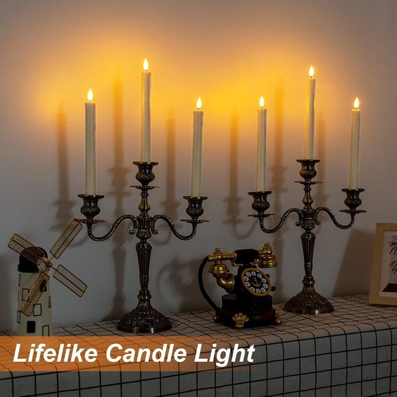 Realistic Flameless Taper Candles Remote Timer Dimmer 3D LED Flame Decor New