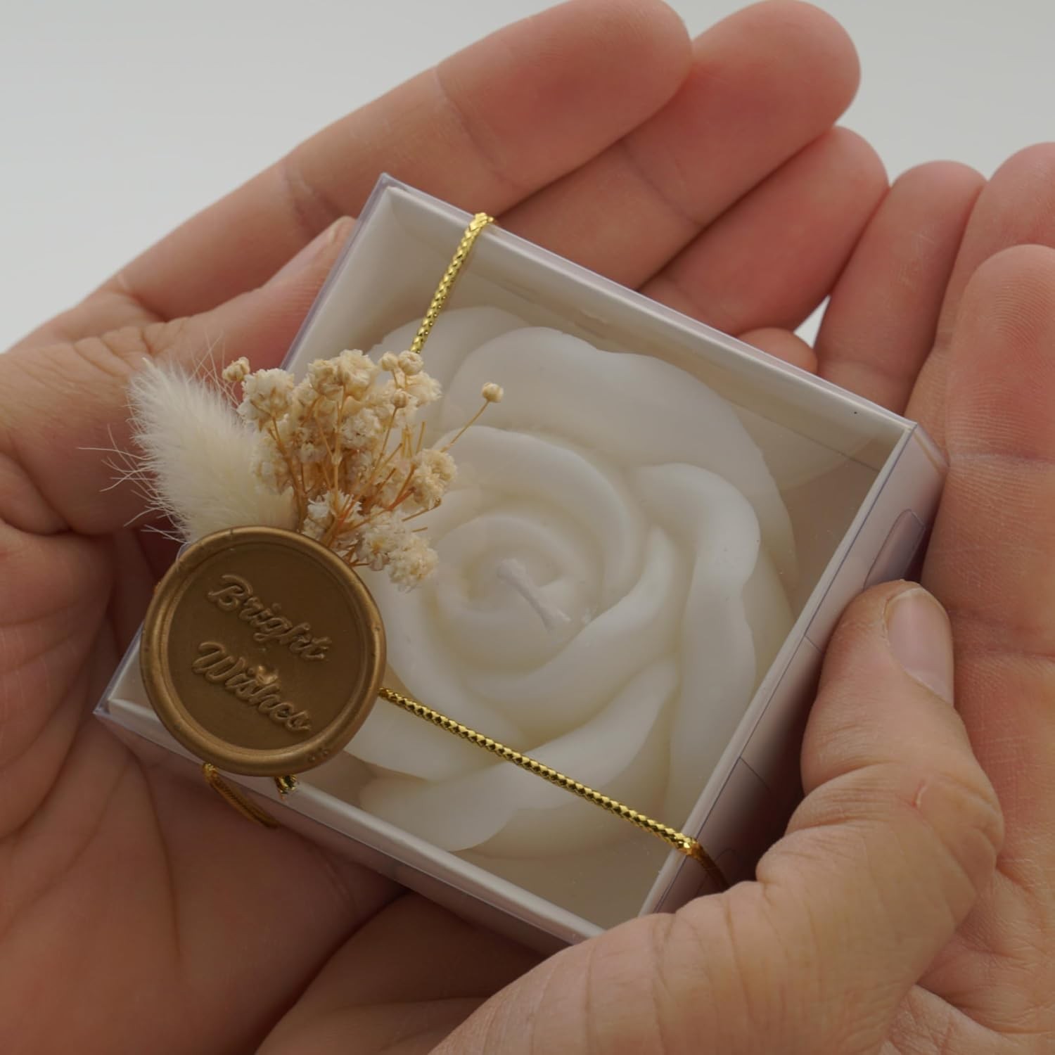 White Rose Shaped Scented Soy Wax Candle Favors 12 Pieces with Seal Wax and D…