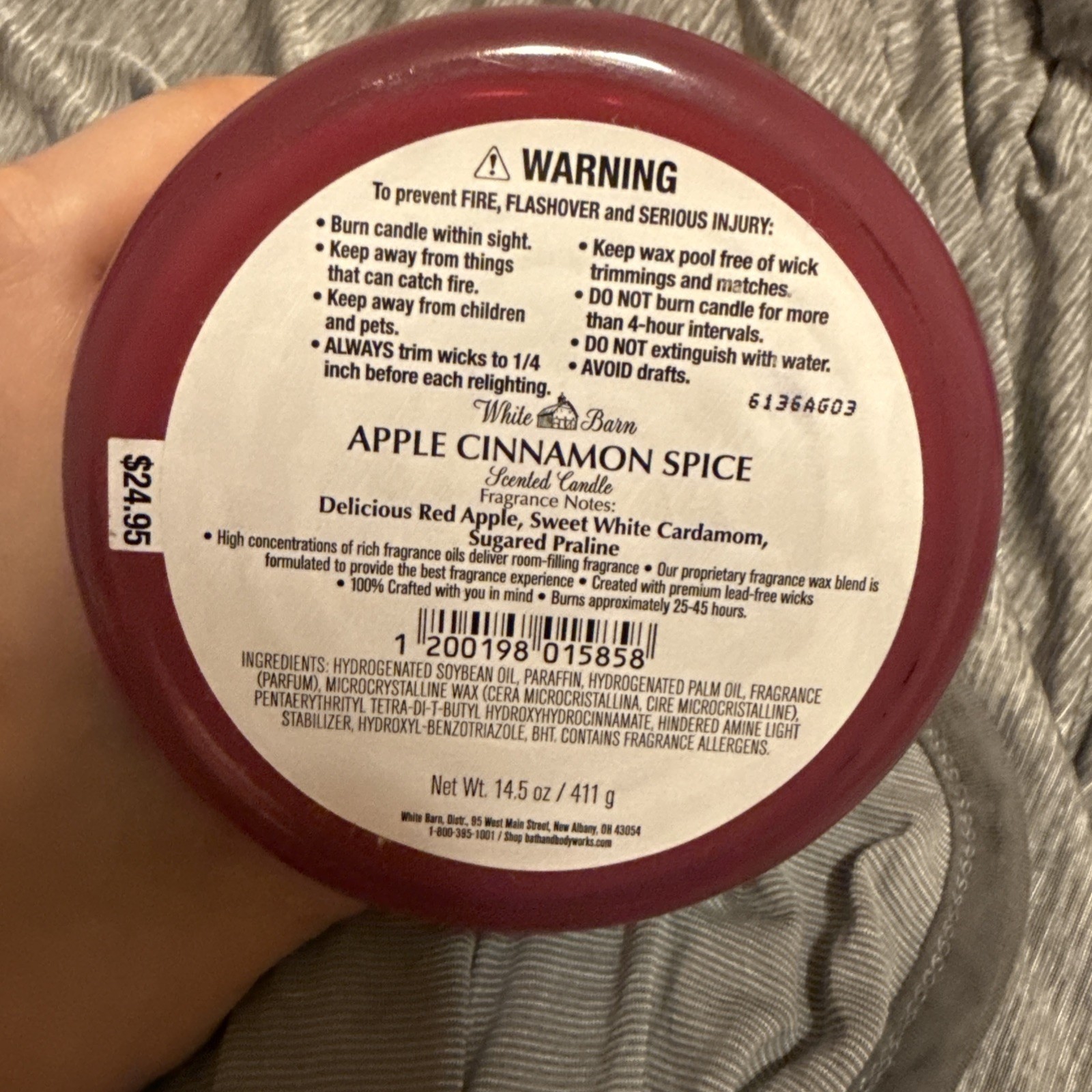 NEW Bath And Body Works White Barn “Apple Cinnamon Spice” 3 Wick 14.5oz Candle