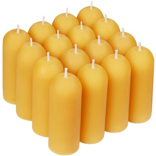 15 Pack Beeswax Pillar Candles – Yellow, 3.5″ Long Burning, Dripless Emergency C