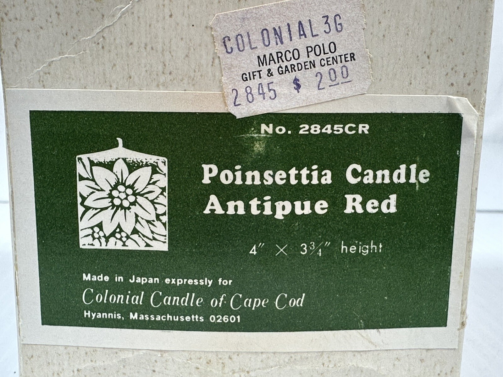Vintage Poinsettia Pillar Candle Antique Red Floral Design Colonial Candle Box