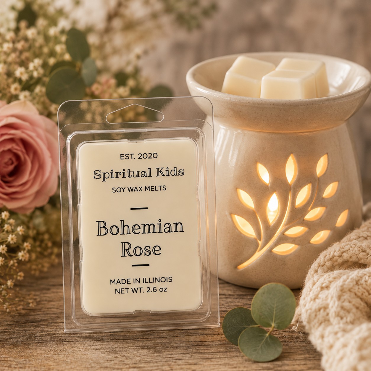 Bohemian Rose Soy Wax Melts 2.6oz 6ct Hand Poured: Floral Scent