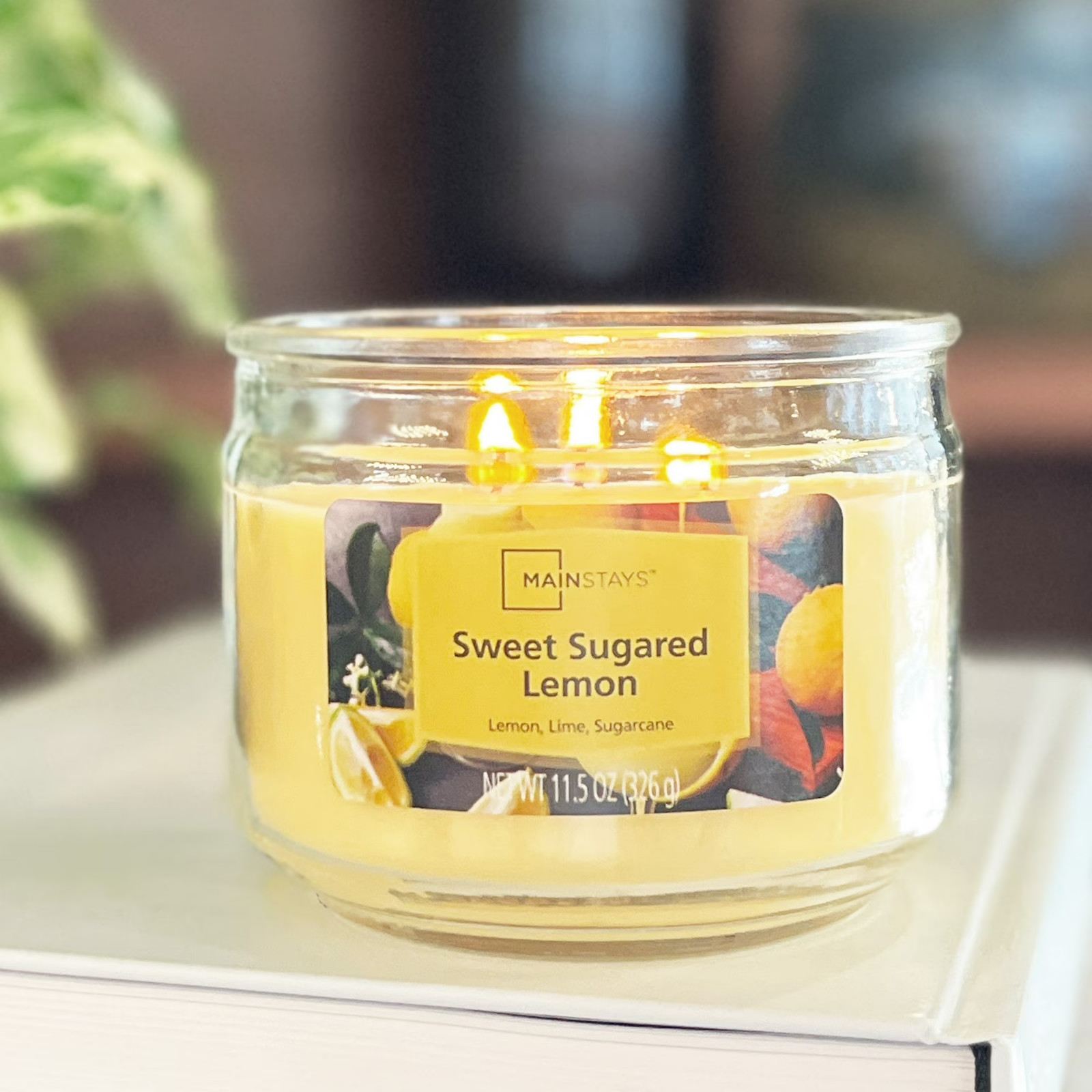 Pack of 2, 3-Wick Sweet Sugared Lemon Scented Glass Jar Candle, Yellow, 11.5 oz