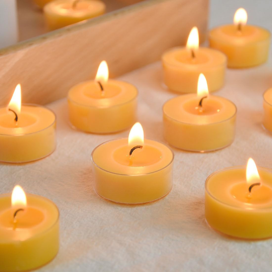 Natural Yellow Beeswax Tealight Candles – 12pcs – Organic Candle Natural Scent S