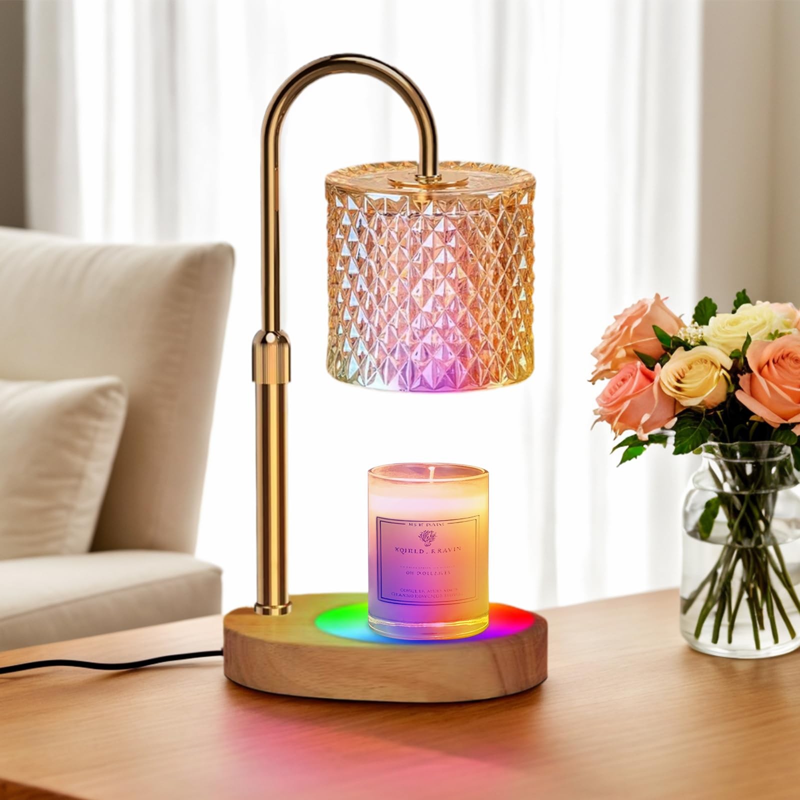 Candle Warmer Lamp with 7 LED Color Changing, Timer Dimmer Height Adjustable,…