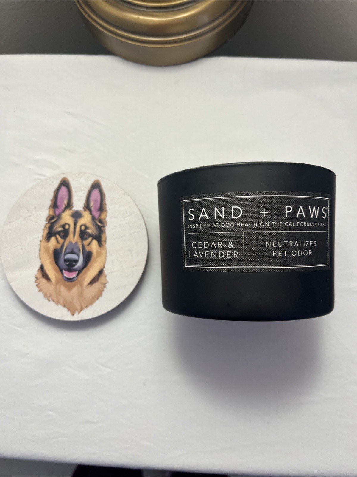 German Shepard Candle Cedar & Lavender Scented 12 oz Black Jar, Sand + Paws NEW