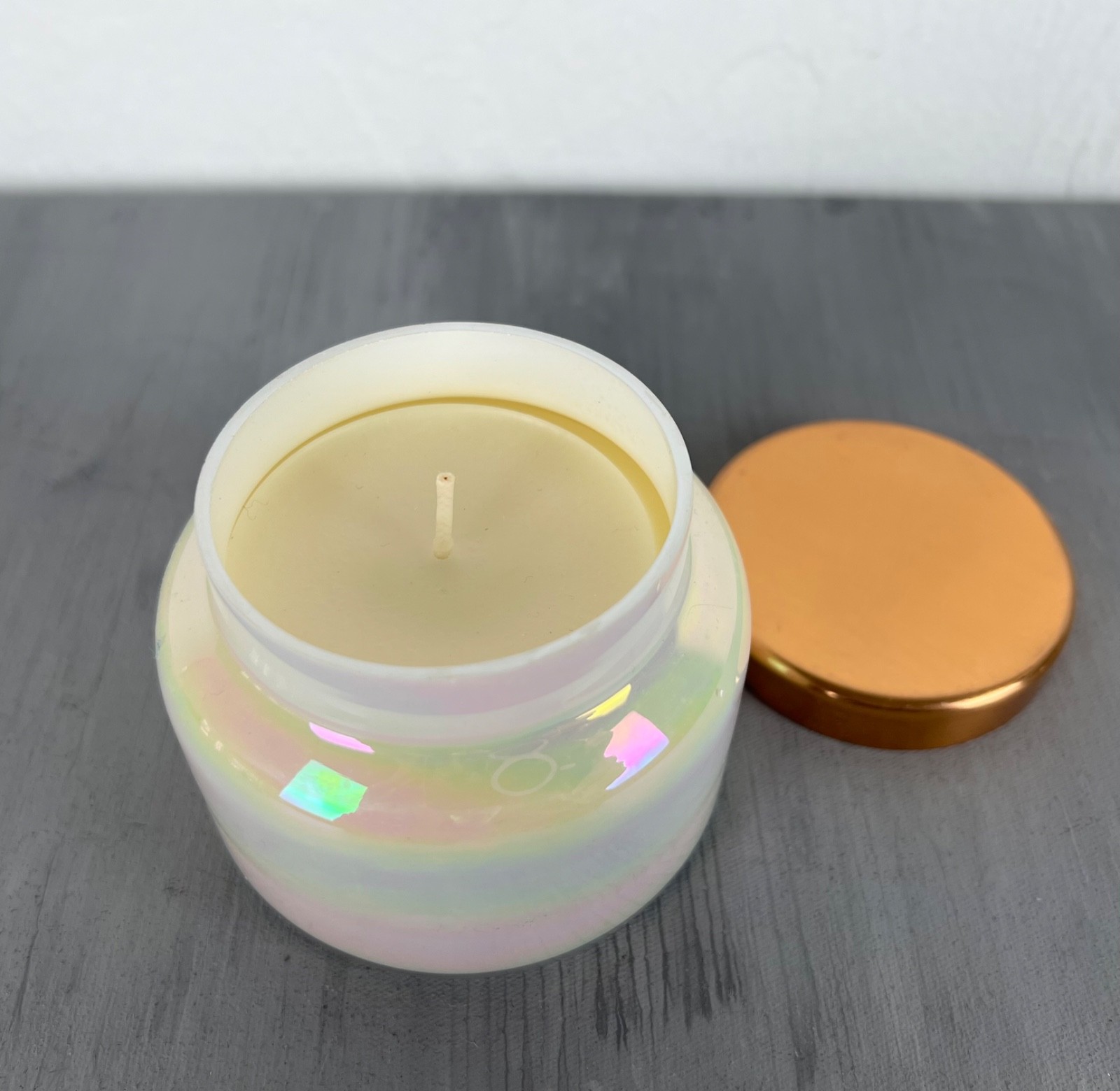 Anthropologie Capri Blue Volcano Candle Iridescent Glass Citrus Tropical NEW