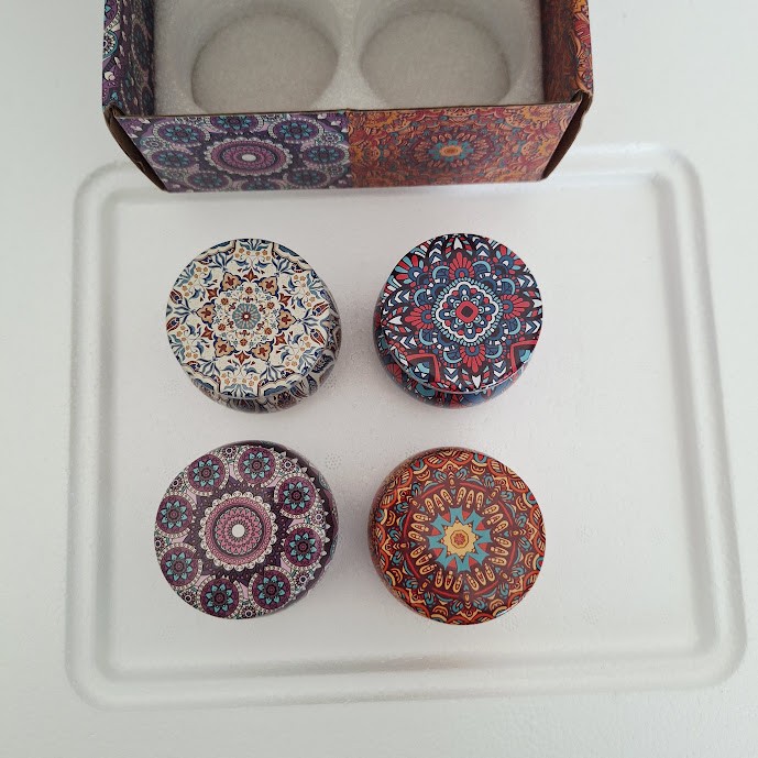 4-Pack Scented Soy Wax Candles in Decorative Mandala Tins Gift Set 4.4oz Each
