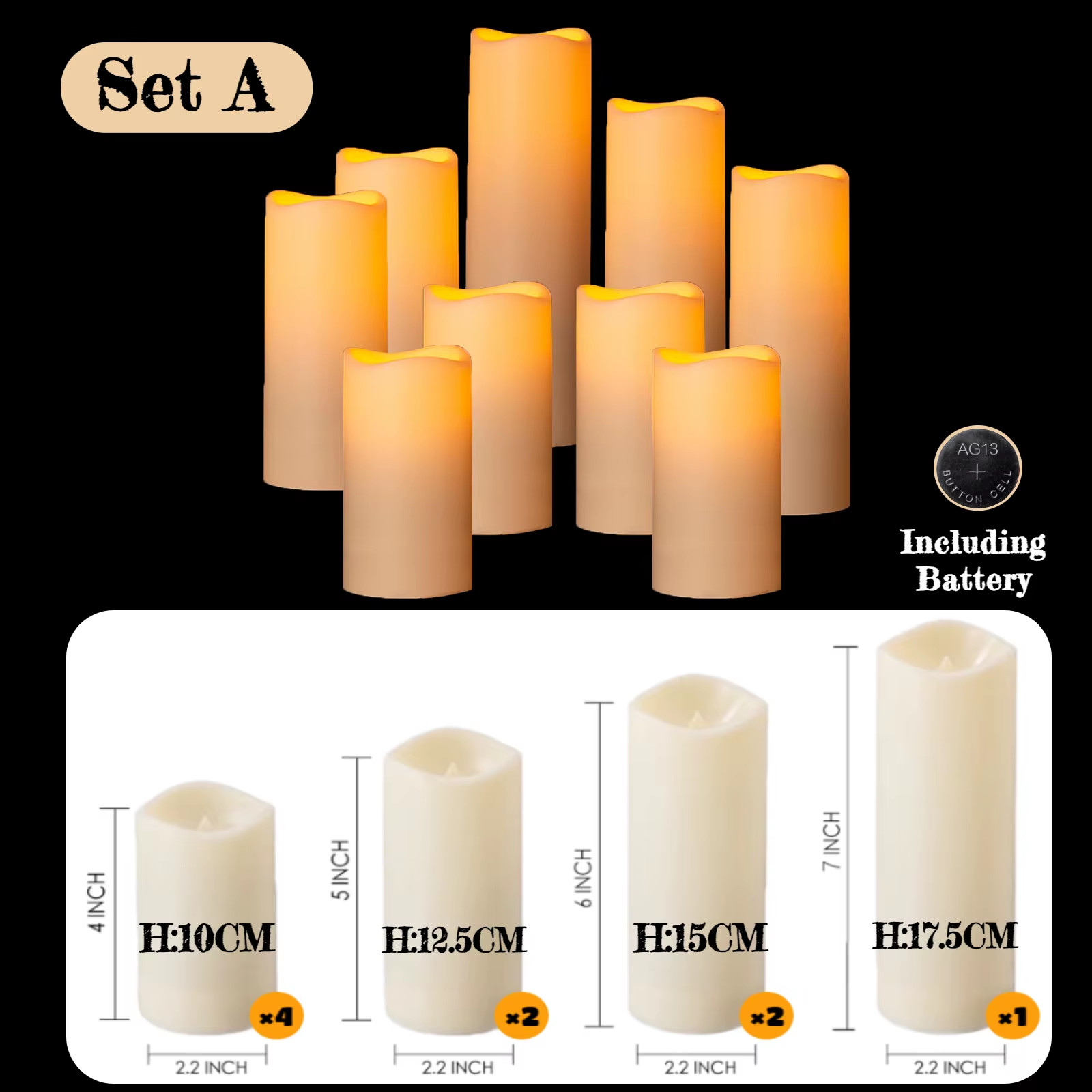 9-180Pcs LED Candles with Flickering Flameless Candles Battery Operated Pillar C