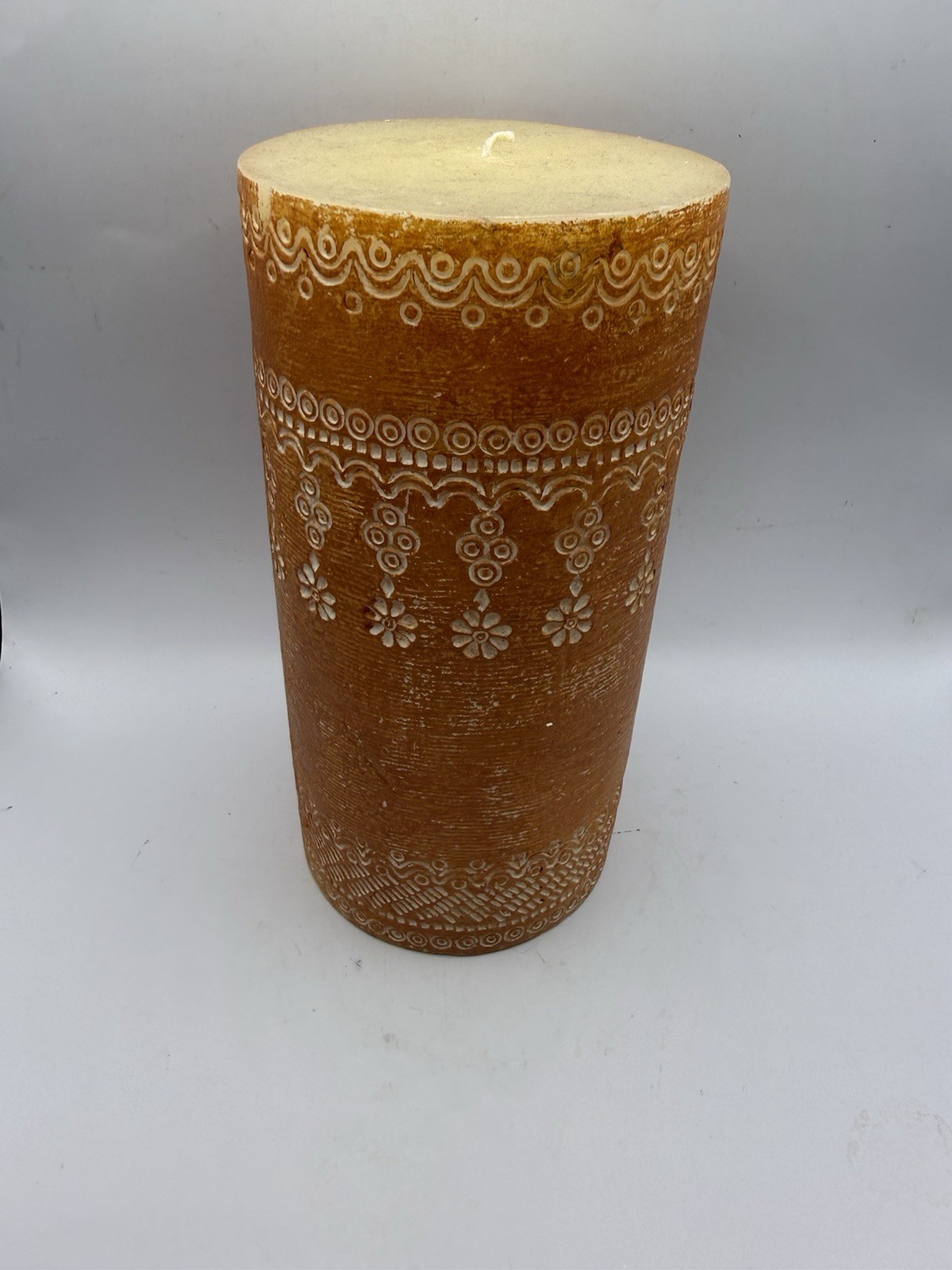 Pottery Barn Pillar Candle Embossed Orange Boho Unscented Never Used
