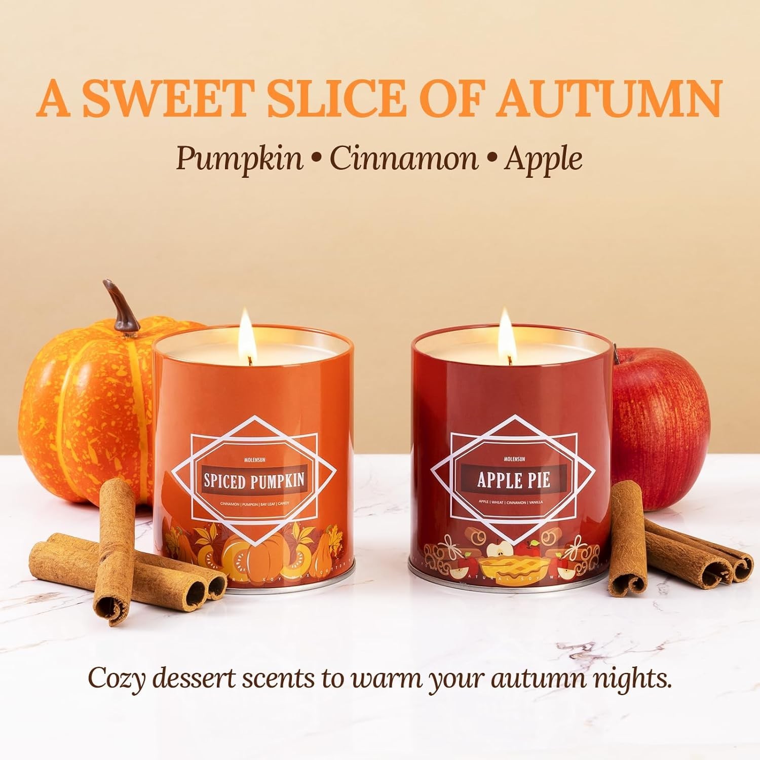 Fall Candles – 36oz (4×9oz) Soy Candles Gift Set with Autumn Scents: Pumpkin Spi