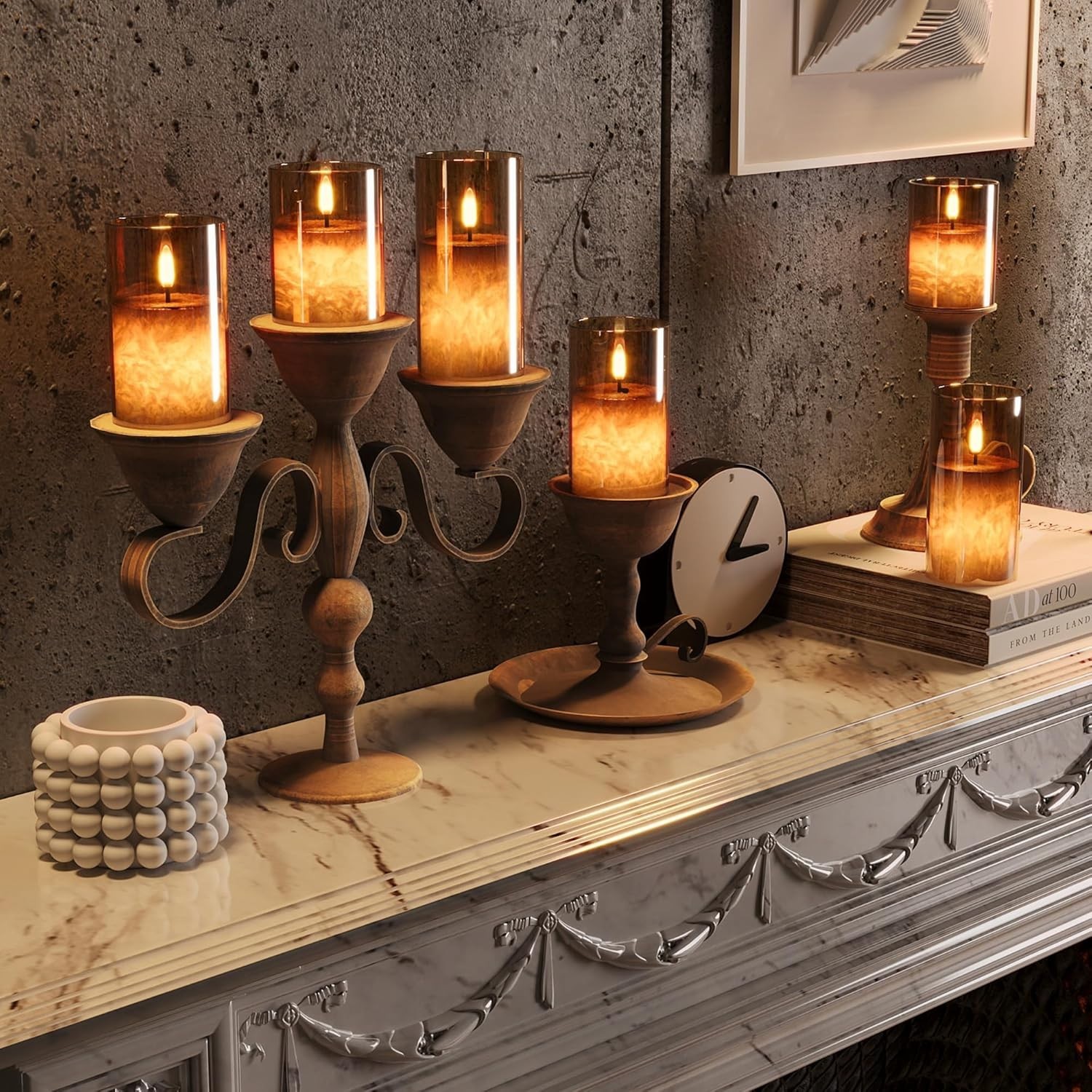 Dimmable Gold LED Flameless Candles with Remote – Sparkling Warm Glow, 3 Pack