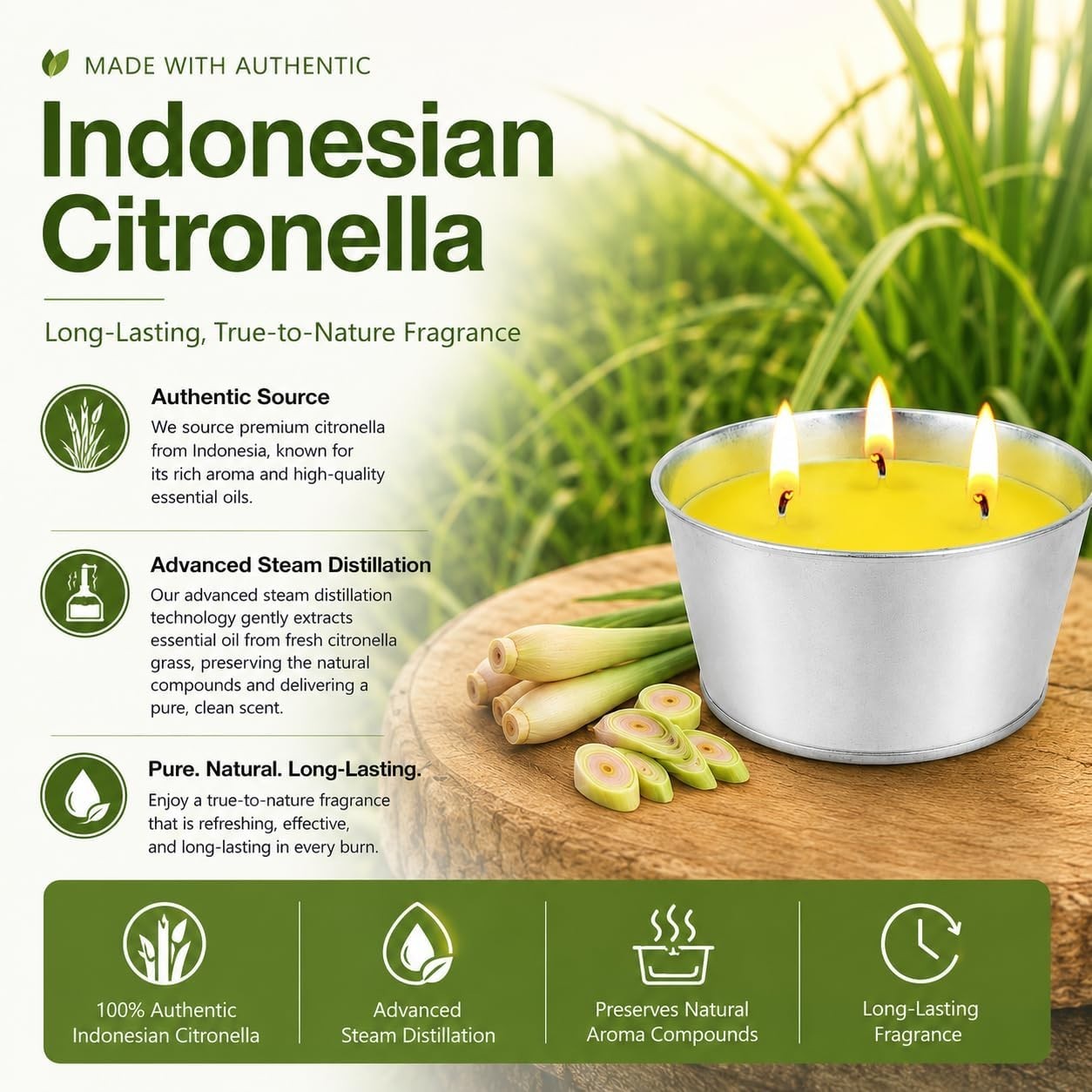 Large Citronella Candles Outdoor – Lemongrass Scented Candle Set 2 Pack Natur…