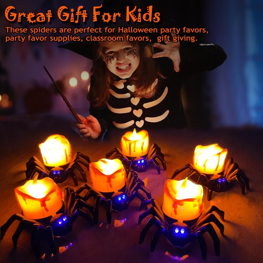 6 Pack Halloween Flameless LED Candle Lights, 3D Spider LED Tealight Candles …