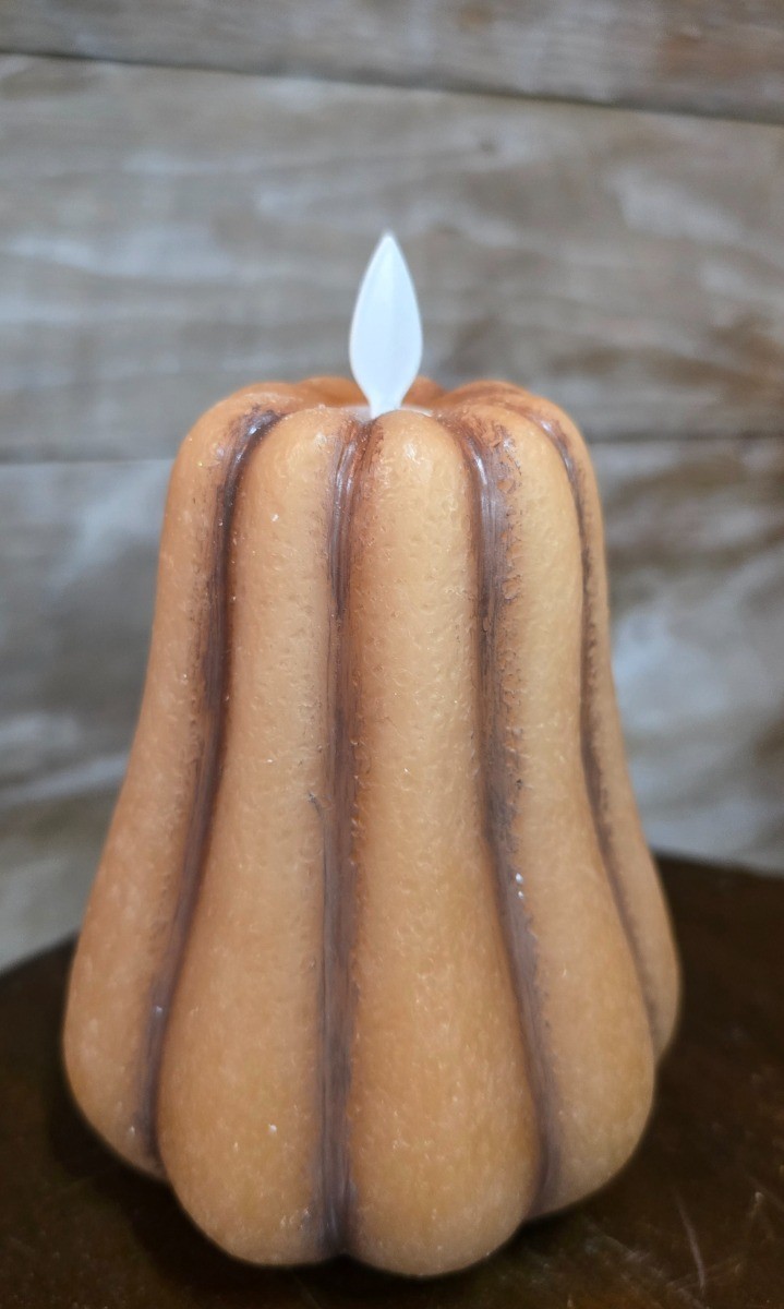 New Primitive FALL PUMPKIN GOURD CANDLE LED Battery Timer Light Moving Flame