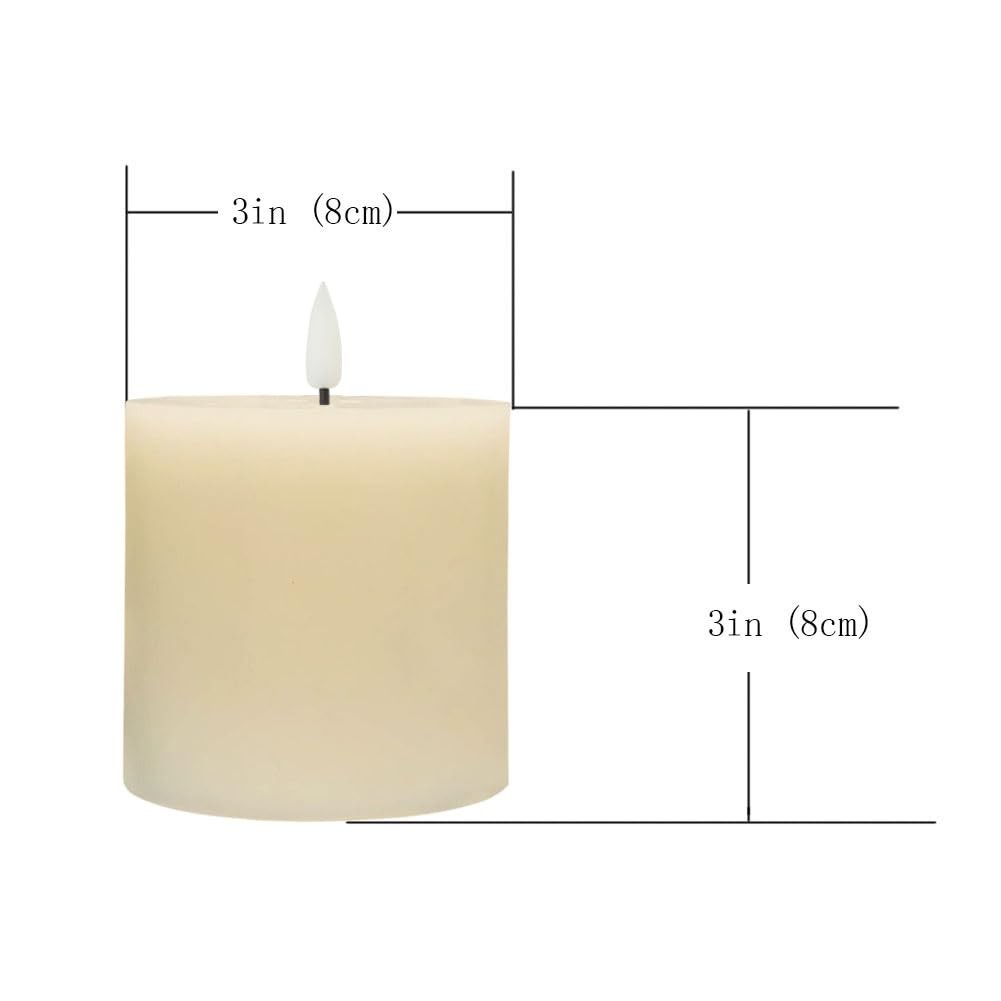 Flameless Candles Set 3×3 Inch Flickering LED Real Wax Timers 3 PCS
