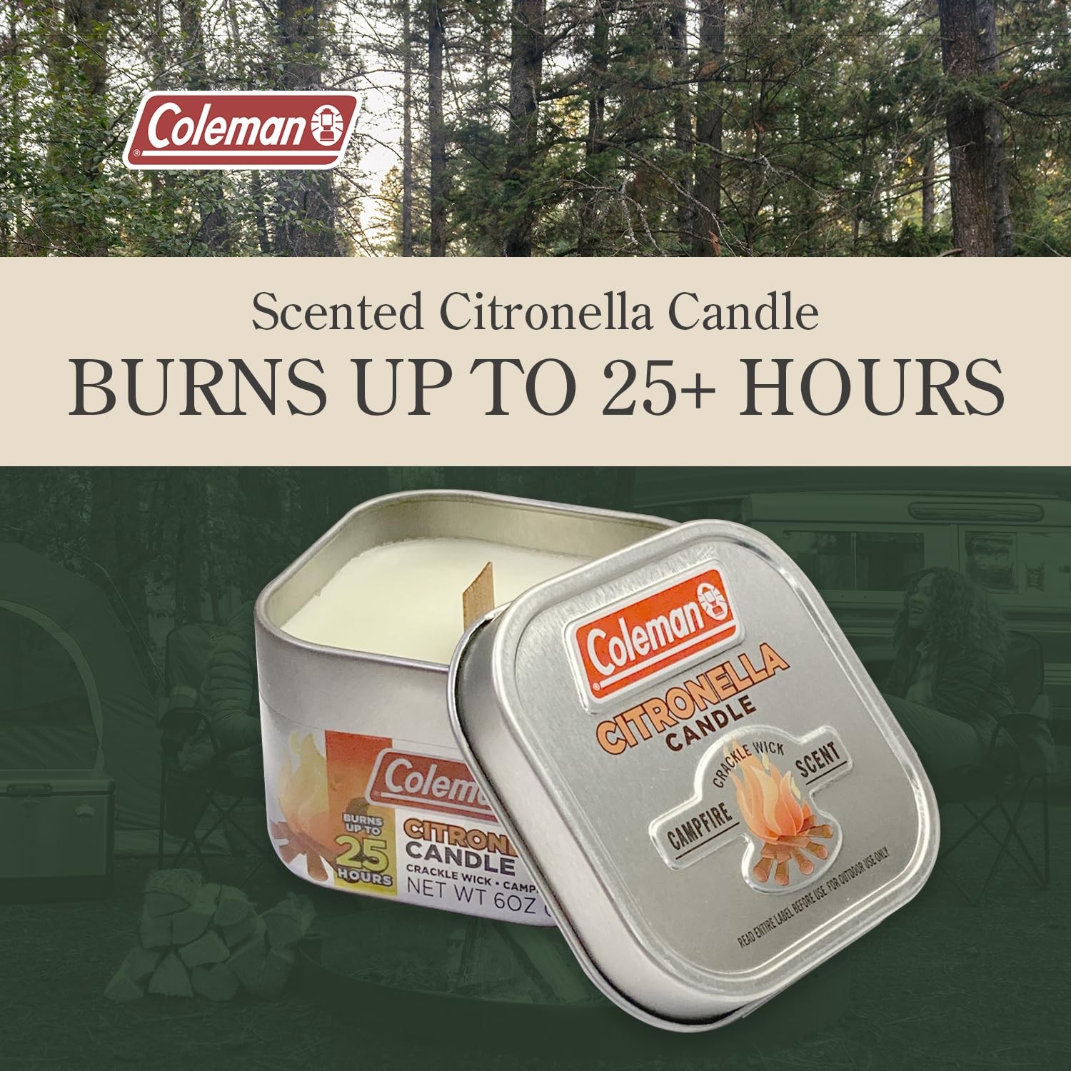 Coleman Campfire Citronella Candle with Wooden Crackle Wick – 6 oz