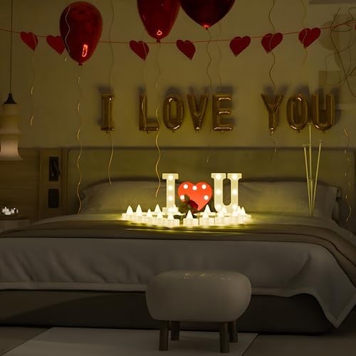Romantic Bedroom Decor Set – 2000 Rose Petals, Candles, LED Love Sign & Heart Ba