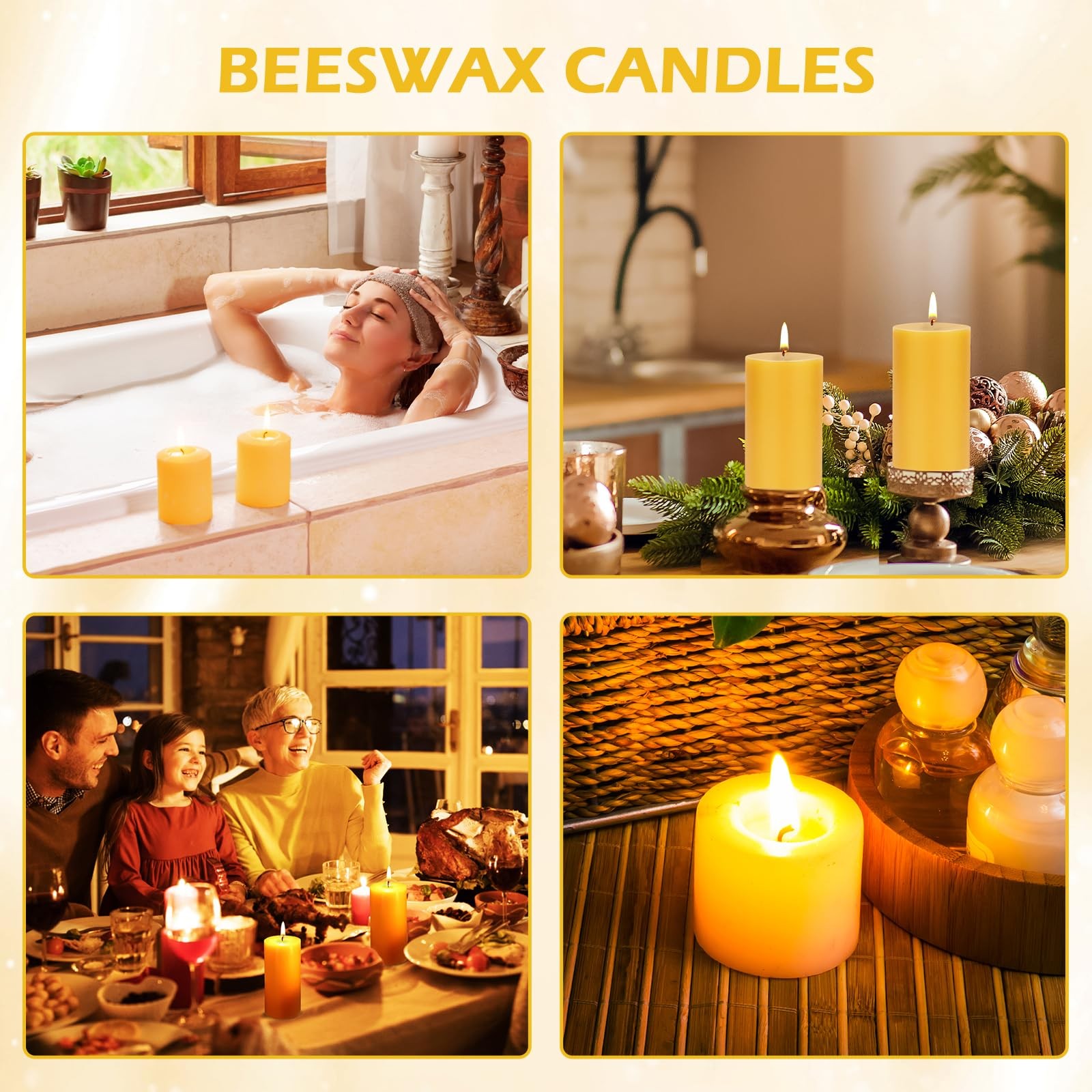 Natural Beeswax Pillar Candles,4 Pack, 3″ x 4″ Pure Beeswax Candles,Large Can…