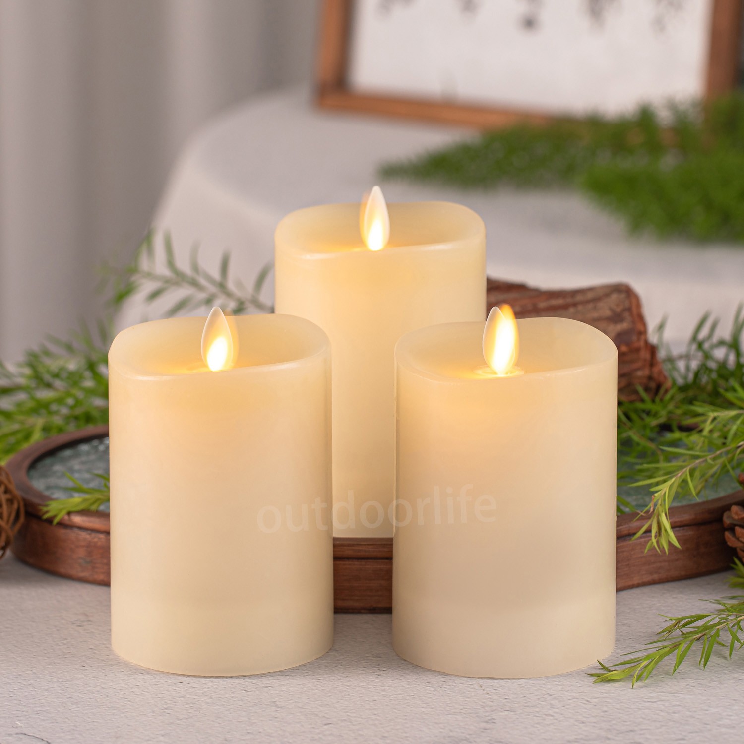 Luminara Flameless Pillar Wax Moving Flame Candles w/ Remote Timer Ivory 3X4.5″