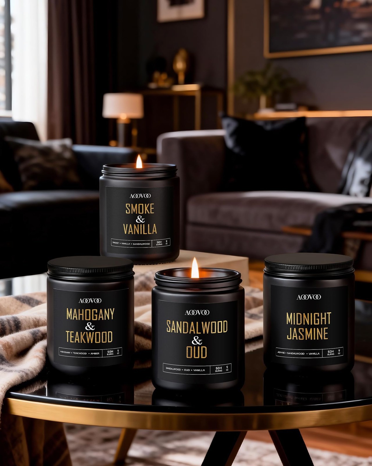 AOOVOO Scented Candles for Men – 4 Pack Candles for Home Scented, 36oz Soy Wa…