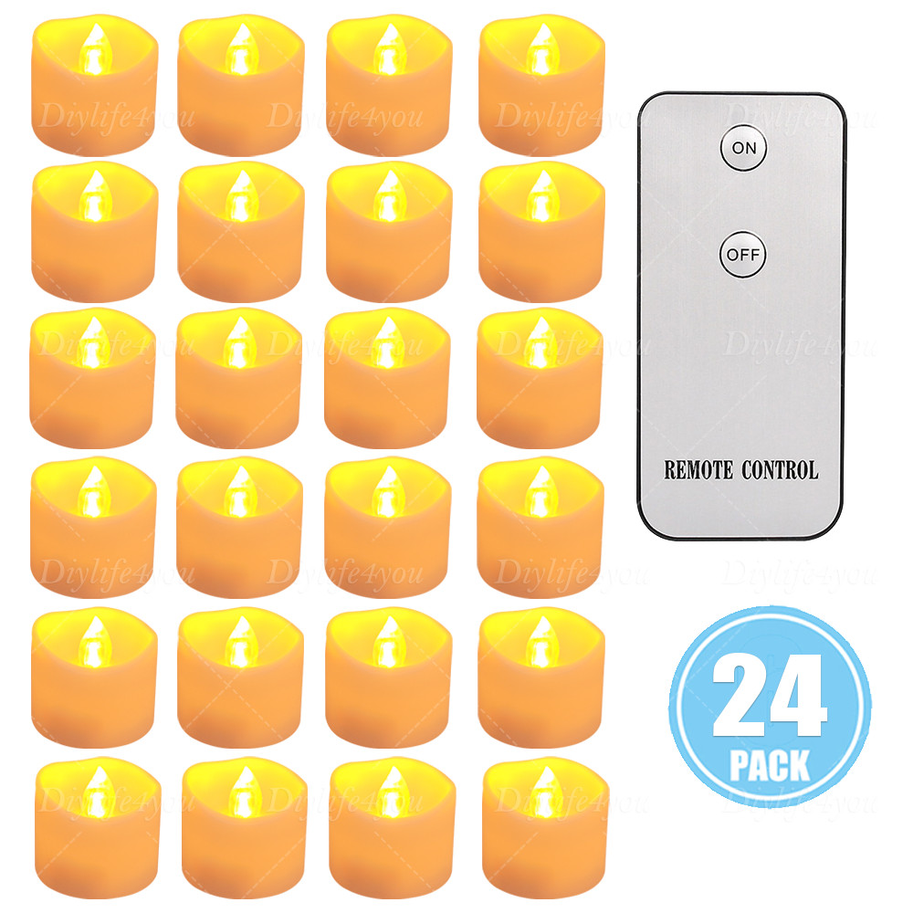 12/24PCS LED Tea Lights Flickering with Remote Candles Votive Battery Operated