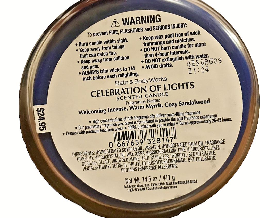 HAPPY HANUKKAH CANDLE 3 WICK 14.5OZ BATH BODY WORKS HOLIDAY MYRRH SANDALWOOD
