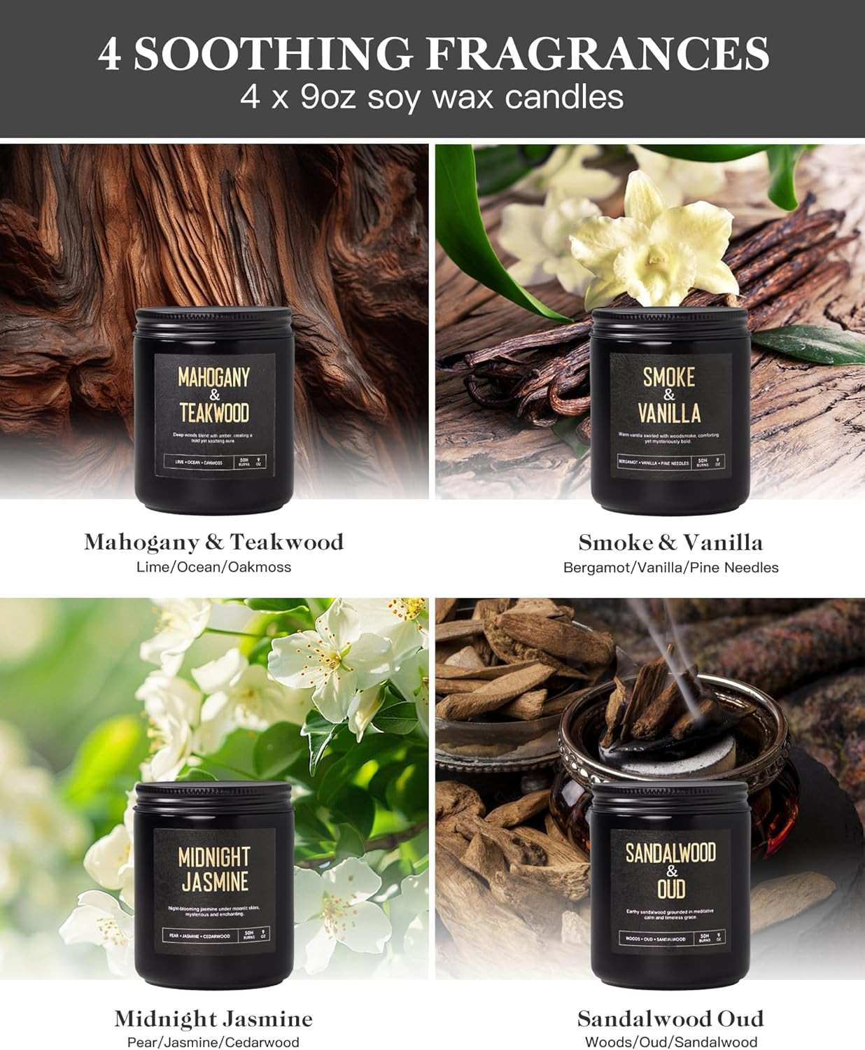 Crackling Wood Wick Candles for Men: Pack 36Oz Soy Scented Candles for Home Sce