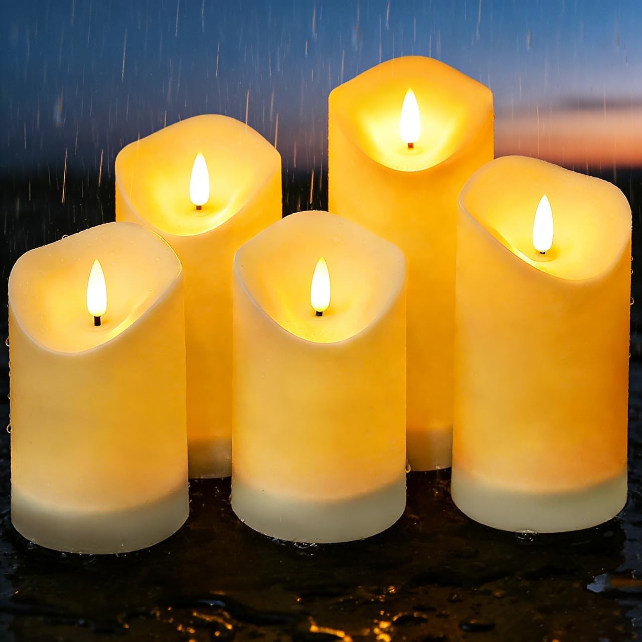 Solar Outdoor Waterproof Flameless Candles-5 Pack Solar & Battery Operated Le…