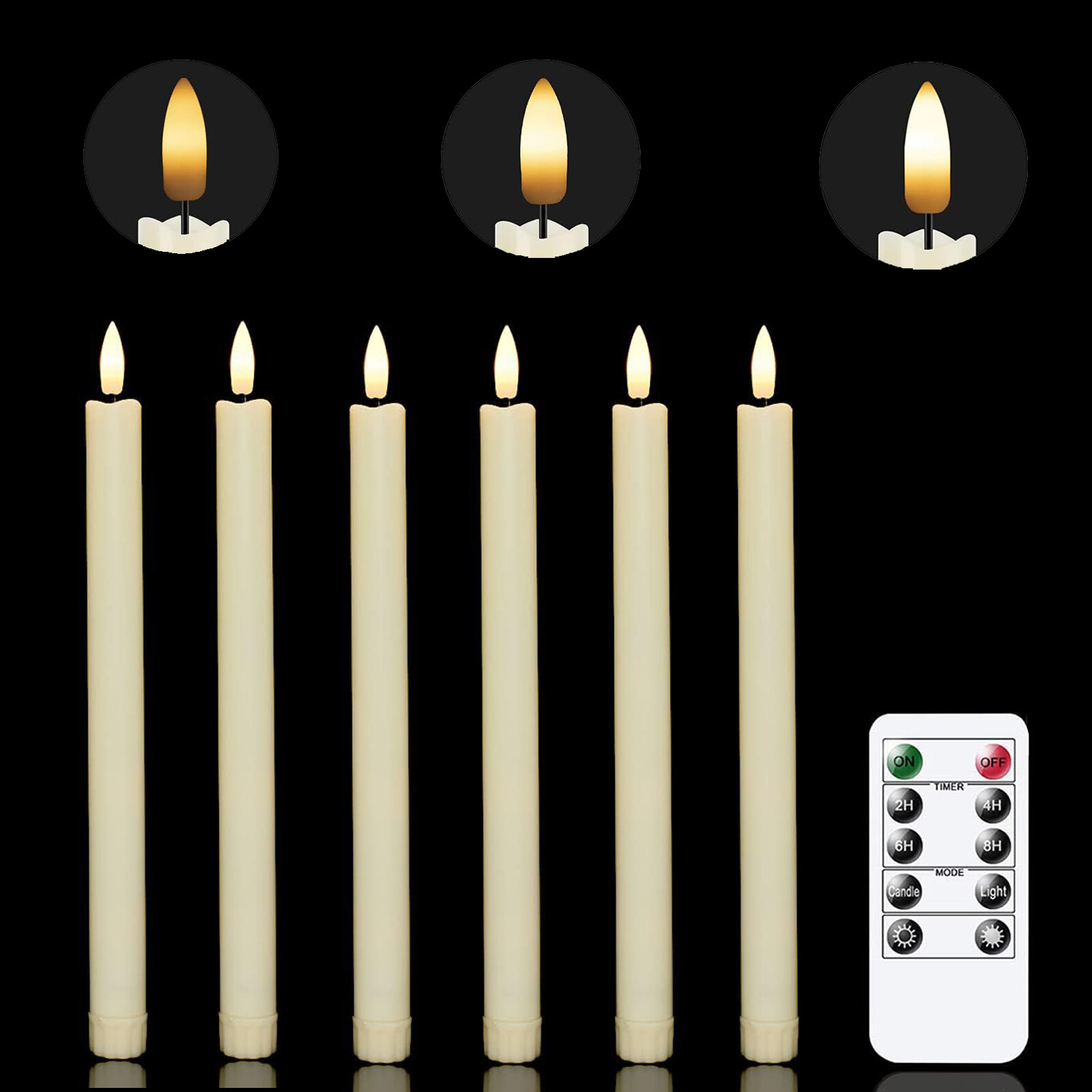 Battery Powered Flickering Flameless Taper LED Candles Light Remote Control