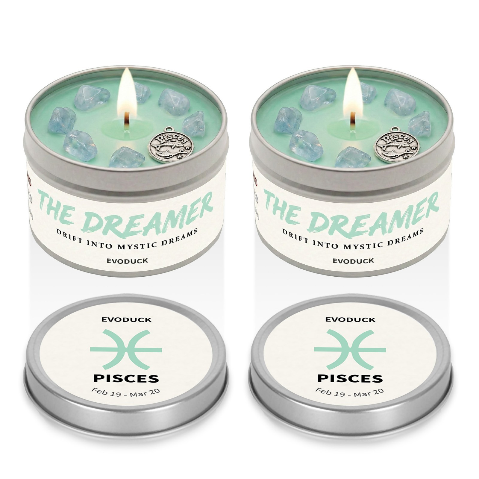 2 Pack Pisces Zodiac Candle Crystal Soy Astrology Birthday Gift Celestial