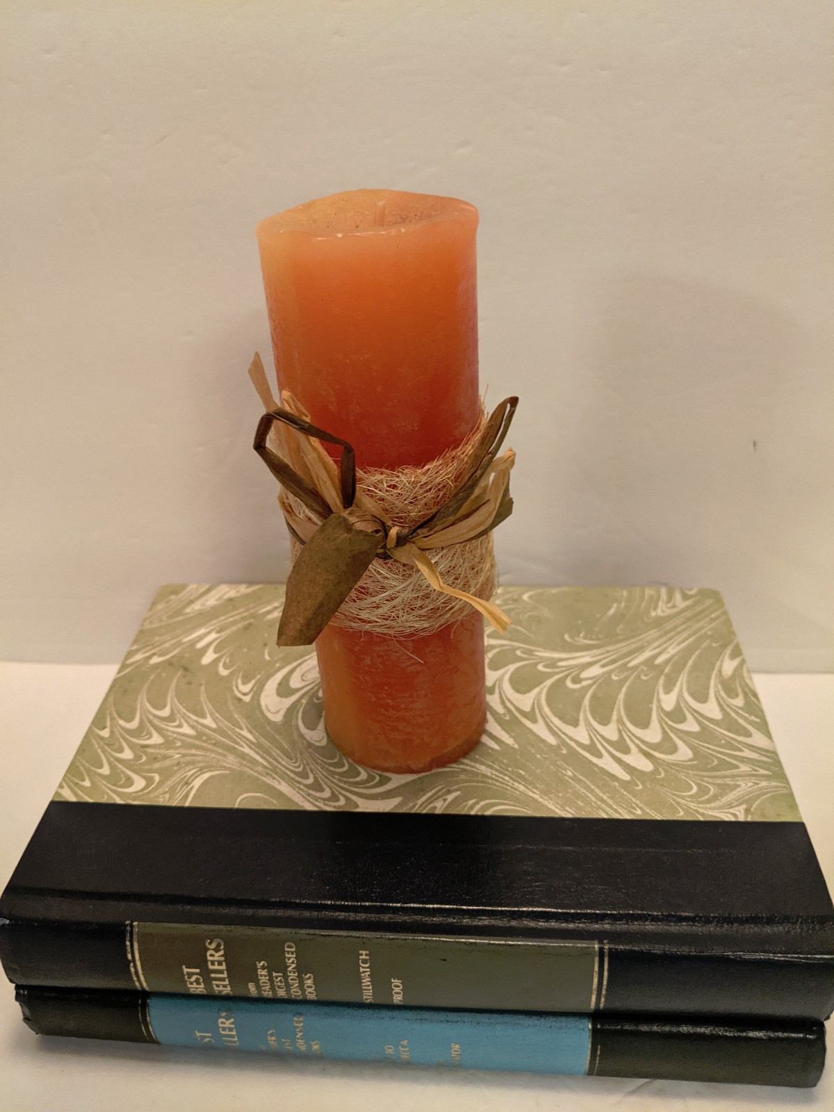 Peach Apricot color PILLAR CANDLE 1-3/4 inches x 5-1/2 inches Decorated Scented