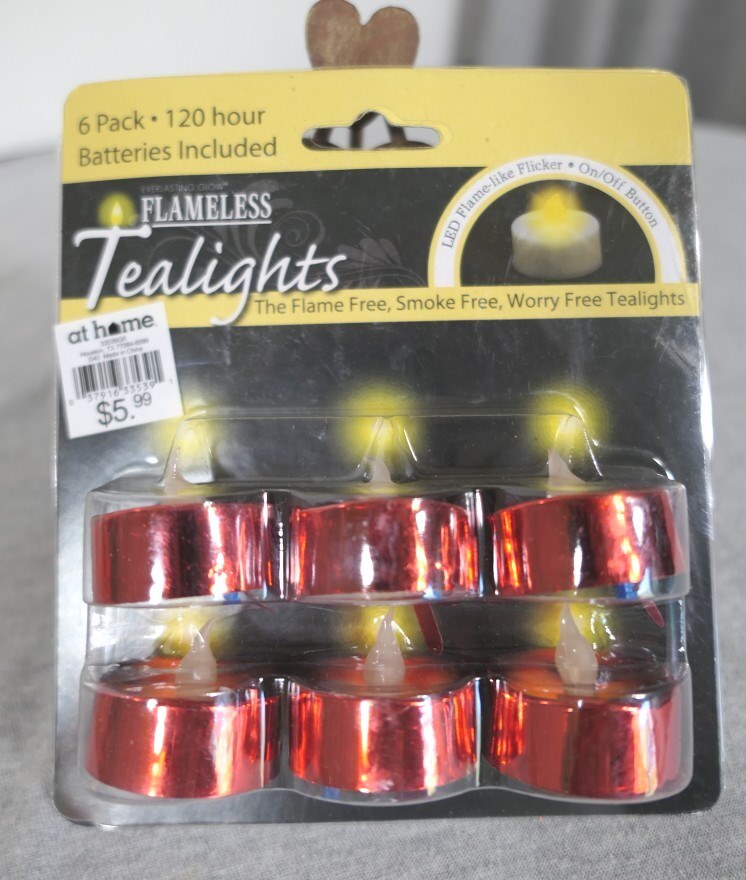 NEW 6 Pack CR2032 120 Hour Battery Flameless Red LED Candles Tealights