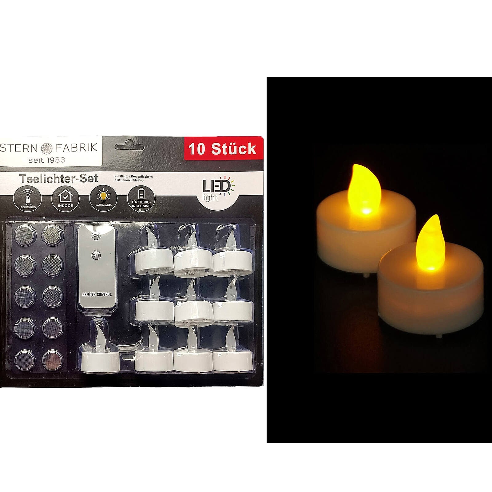 LED Tea Light Set of 10 incl Remote Control Warm White incl. Batteries CR2032 10x #22