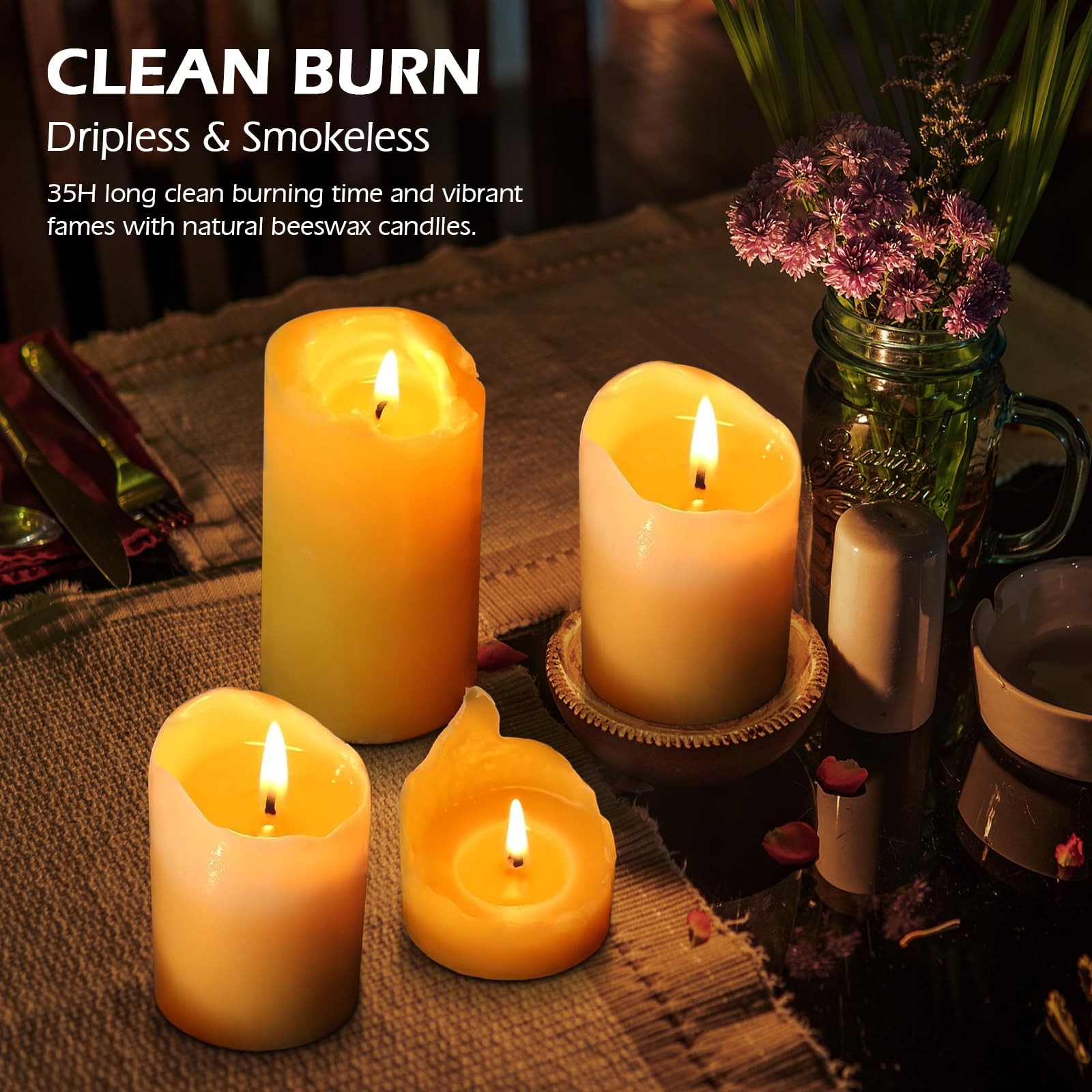 Natural Beeswax Pillar Candles,4 Pack, 3″ x 4″ Pure Beeswax Candles,Large Can…