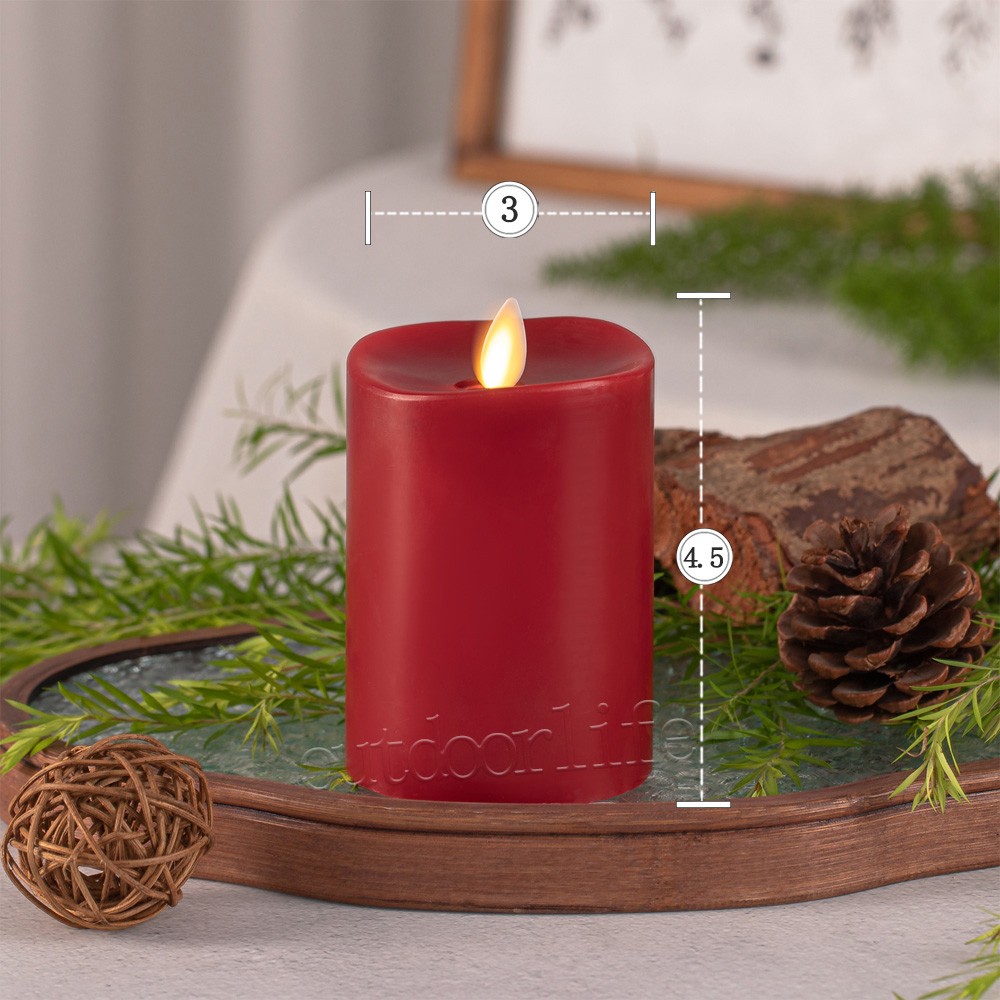 Luminara Flameless Moving Wick Candles with Remote Wax Pillar Set of 3 Burgundy