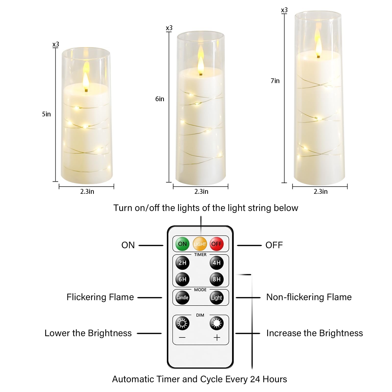 Nimiko Flickering Flameless LED Candles, 9 Pcs with Embedded Star String, Acr…