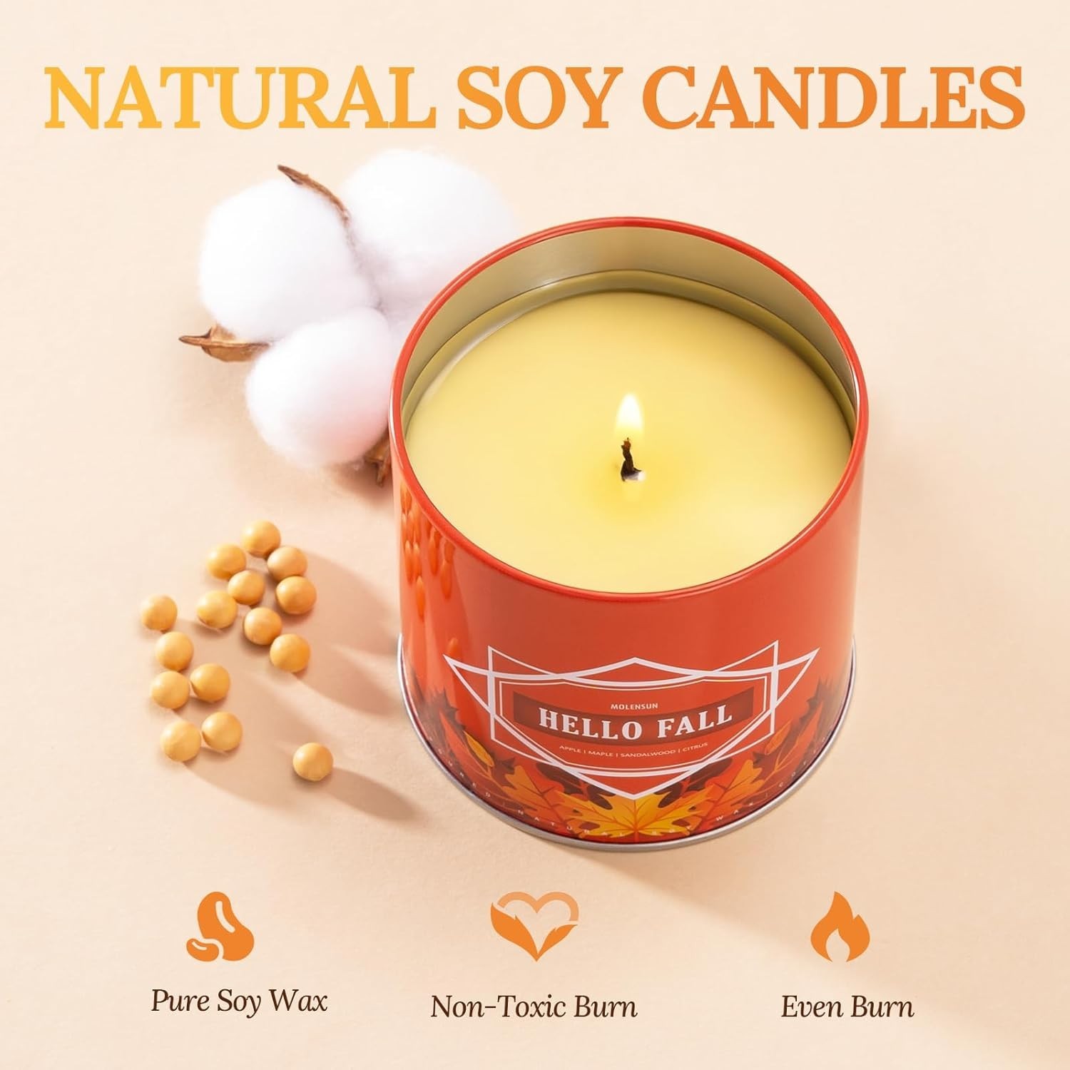 Fall Candles – 36oz (4×9oz) Soy Candles Gift Set with Autumn Scents: Pumpkin Spi