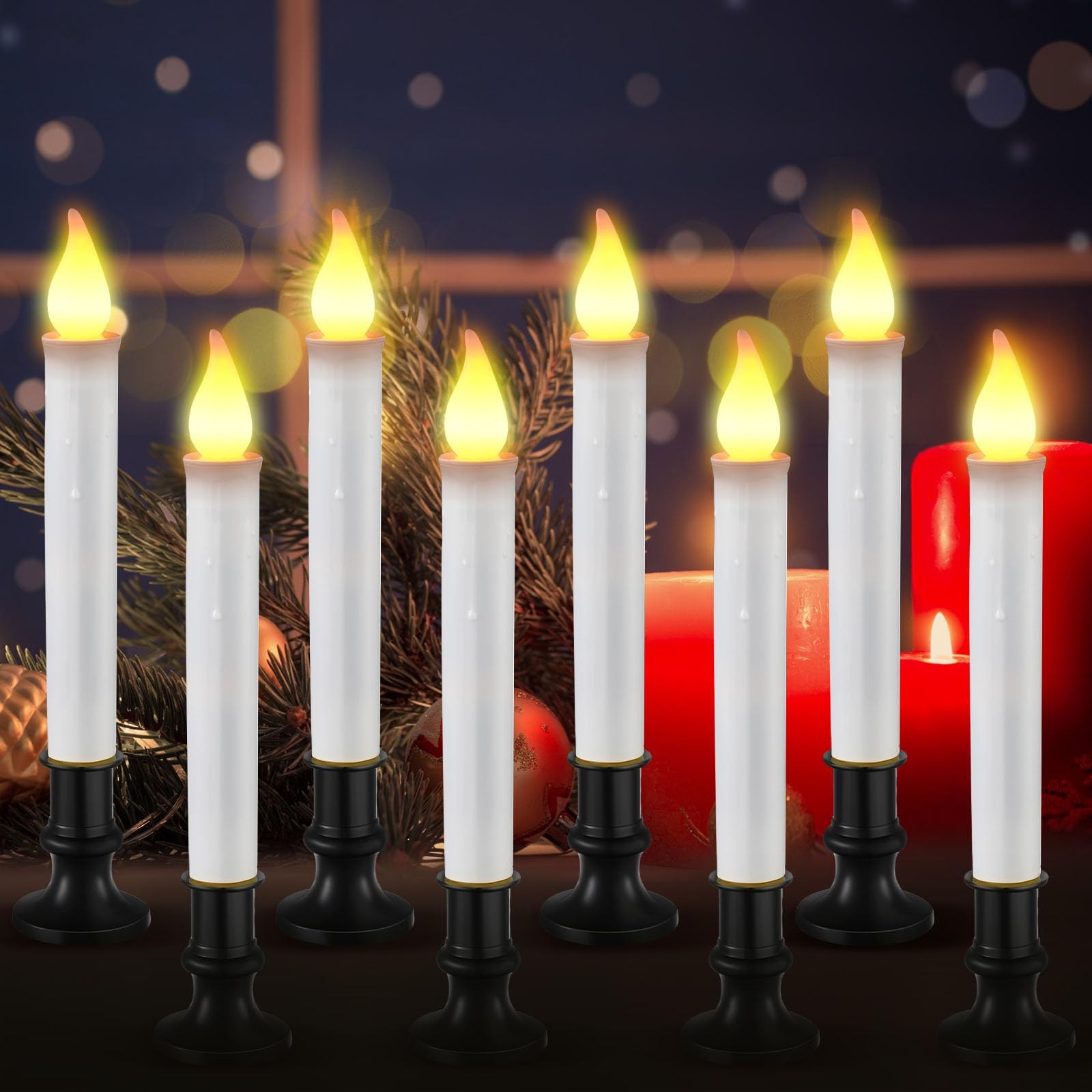 Christmas LED Window Candles 9.37 Inch Cordless Flameless 8 Pcs – Dusk to Dawn