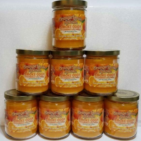 Smoke Odor Exterminator 13 oz Jar Candle Orange Lemon Splash Set of 8 Candles.