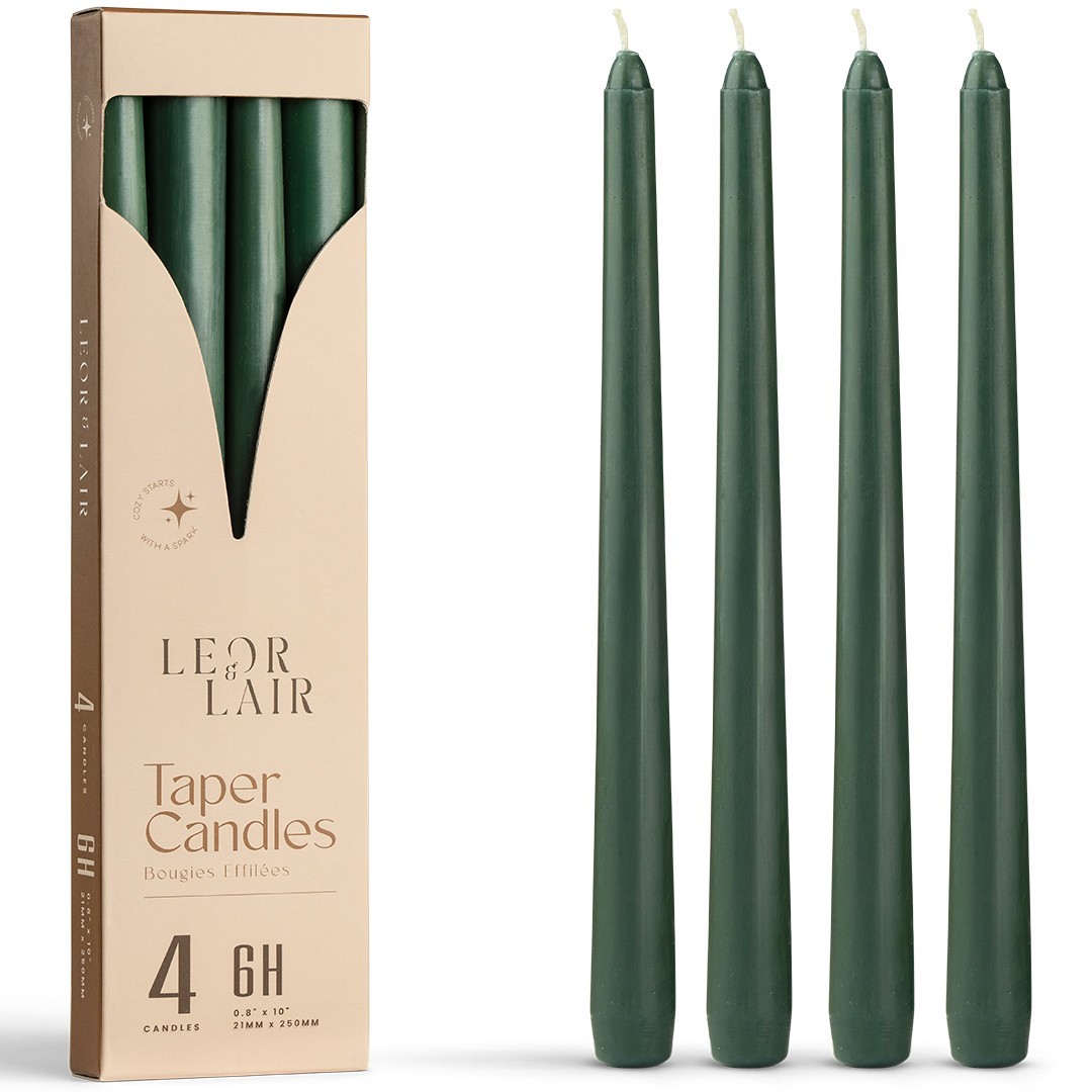 Leor & Lair Taper Candles – 4 Pack – 10″ Tall Candlesticks, Unscented, 6+ Hours