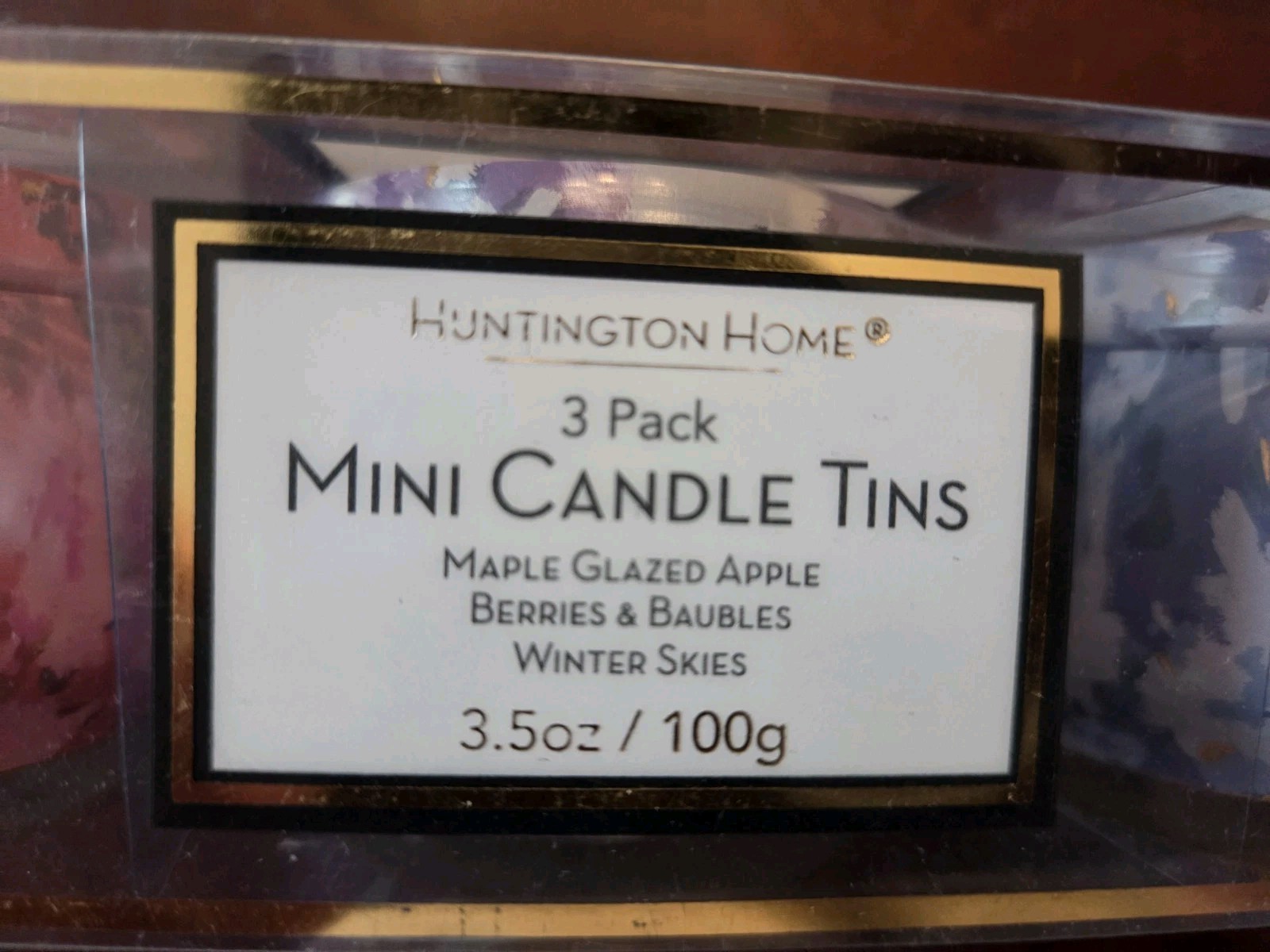 Huntington Home 3 Pack Mini Candle Tins Apple, Berries + Baubles, Winter Skies