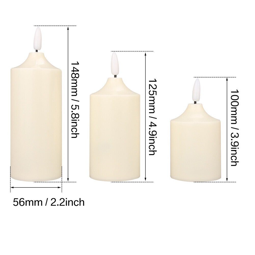 Set of 3 Flickering Flameless LED Candles with Timer Remote Battery Operated