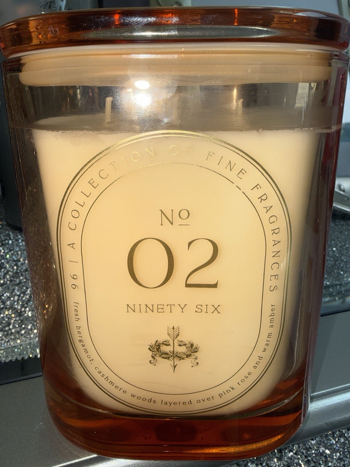 Ninety Six No 02 Candle 26 oz 3-Wick Large Premium Bergamot Rose Amber DW Home