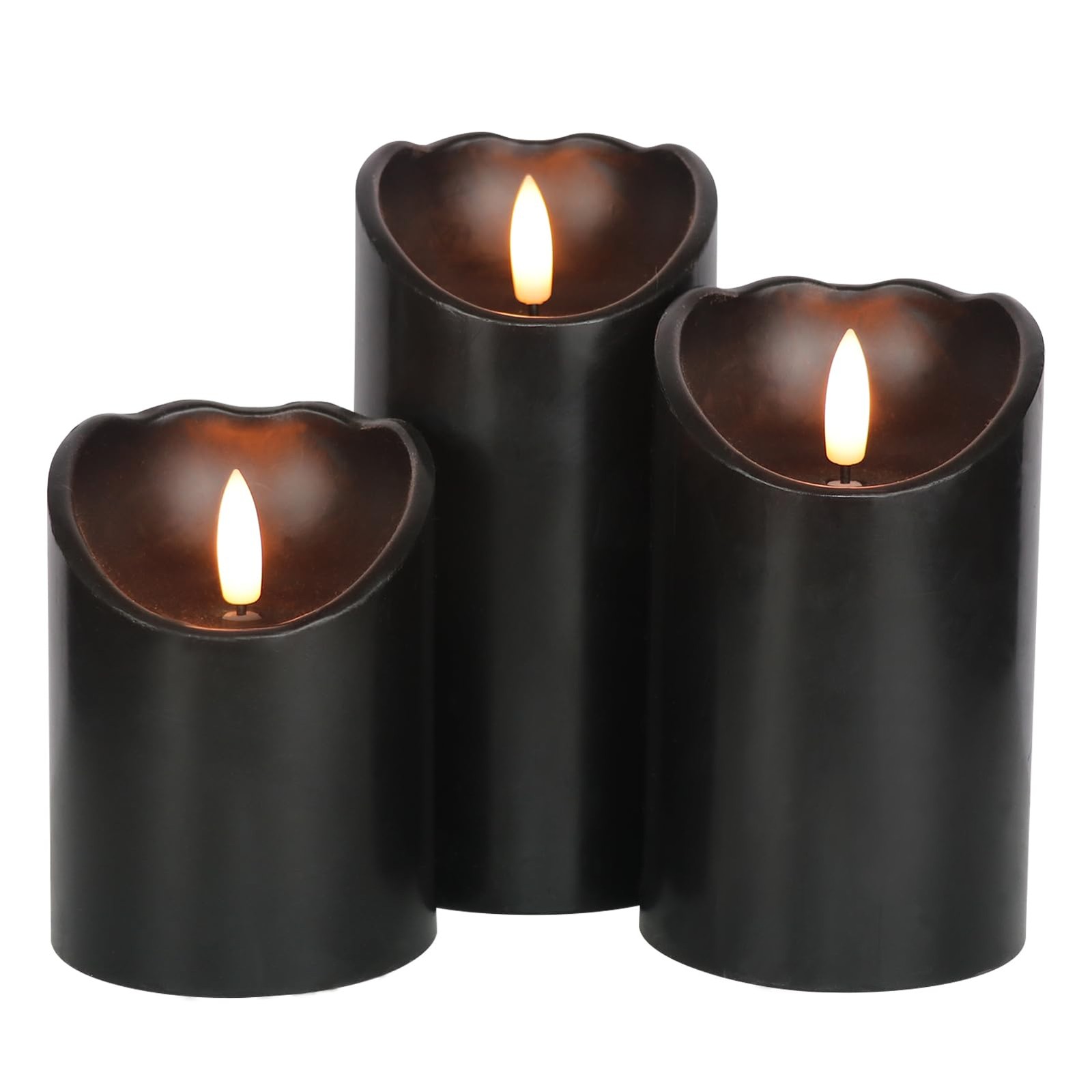 Black Flameless Pillar Candles with 6H Timer AAA Battery Powered Real Wax Wic…