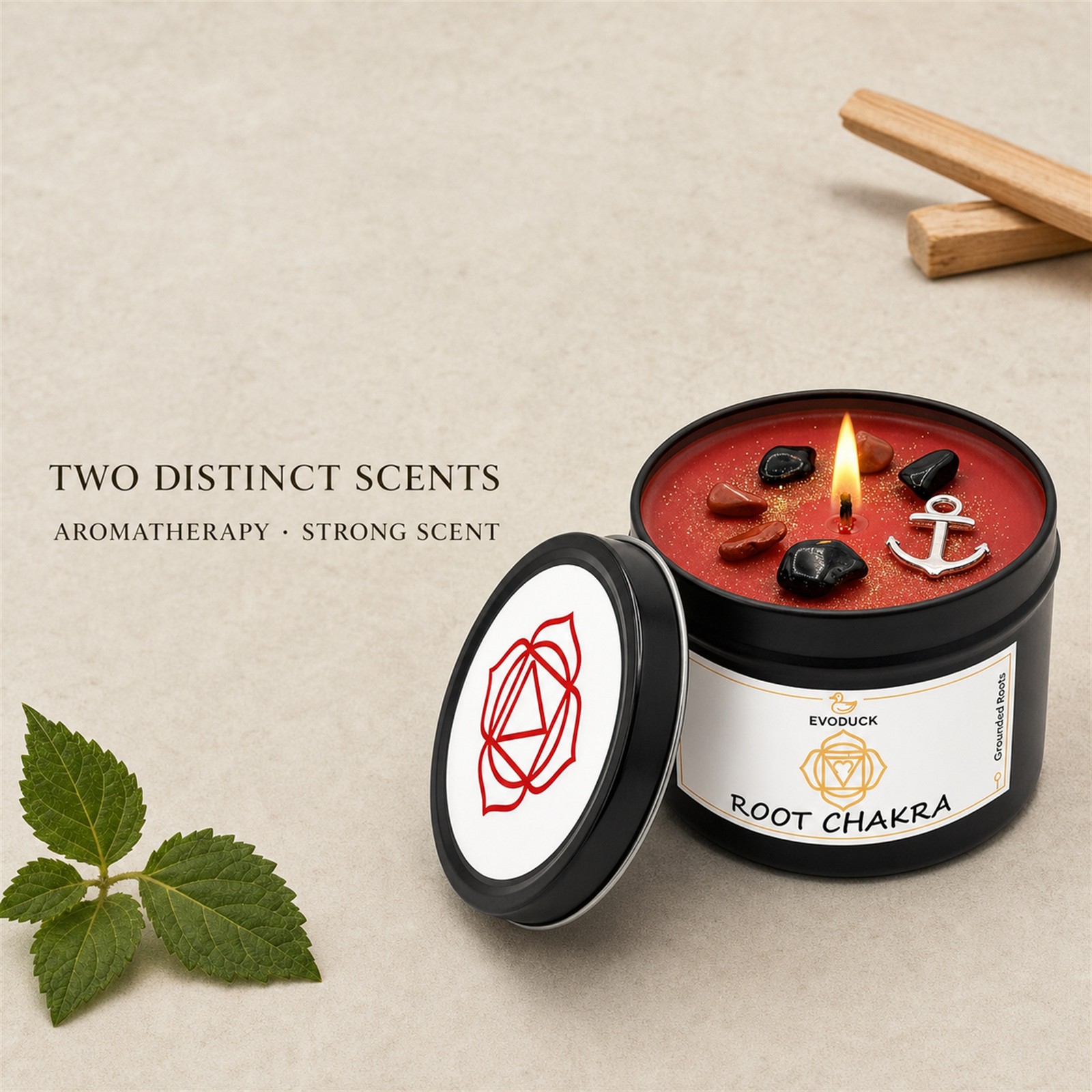 2-Piece EVODUCK Root & Crown Chakra Candles, Crystals, Positive Energy