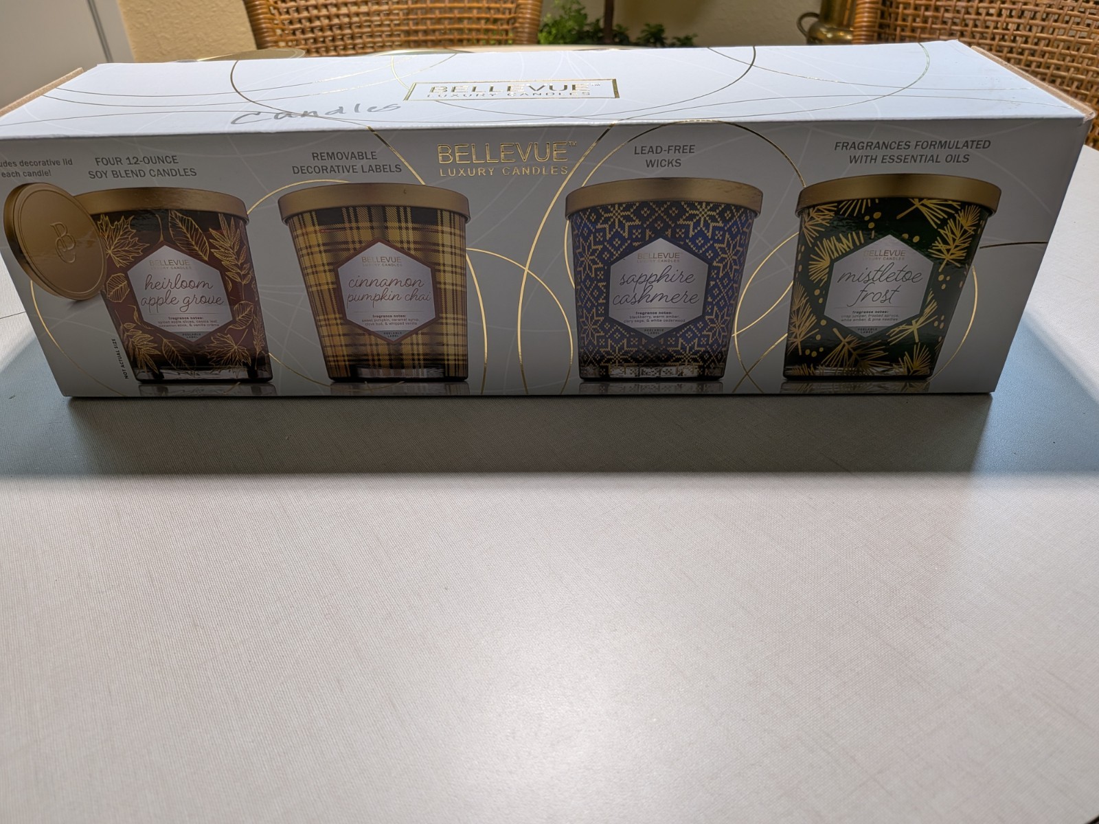 Set Of 4 Bellevue Luxury Soy Blend 12 Oz Candles, New In Box