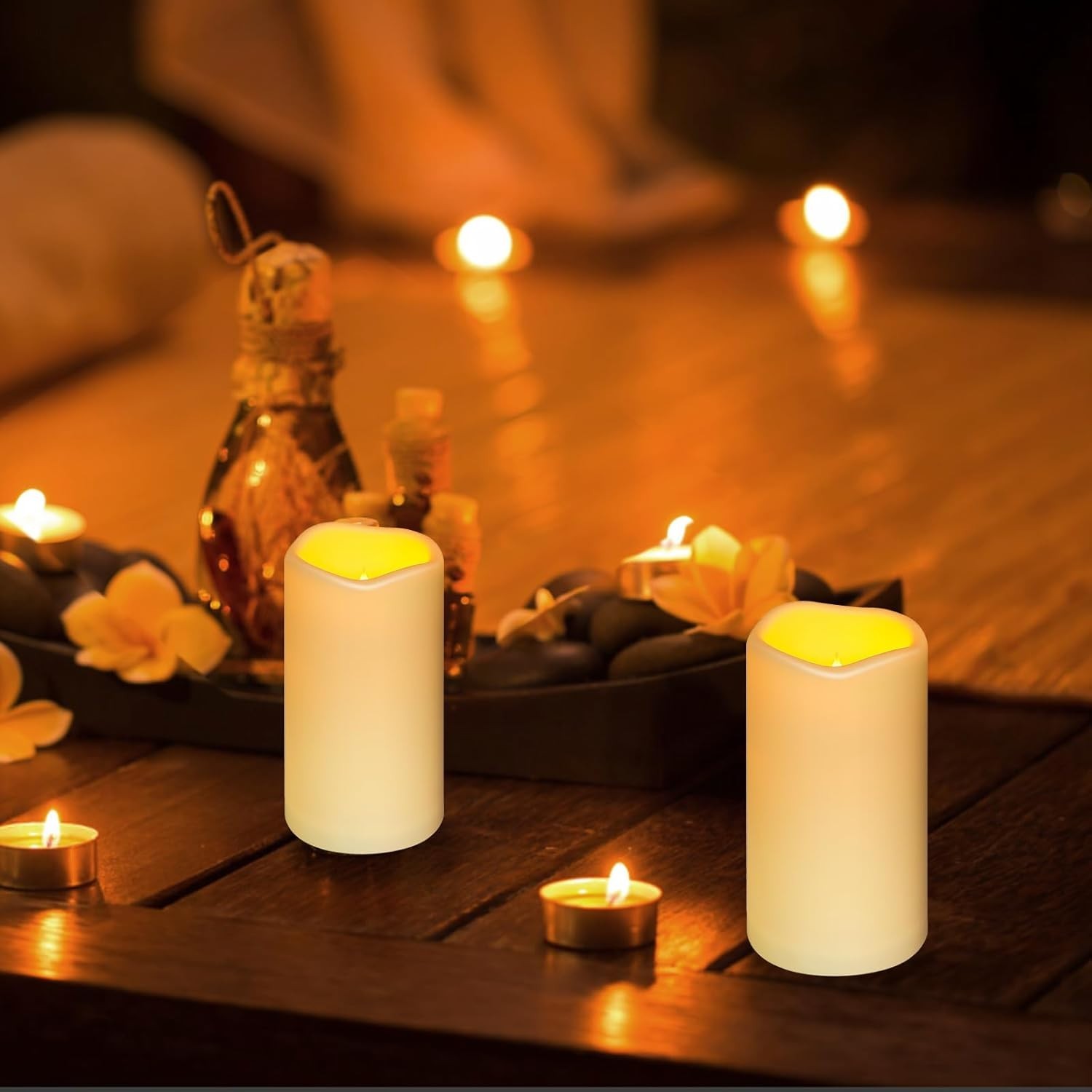Classic Warm White LED Flameless Candles, Waterproof and Portable – 2 Count